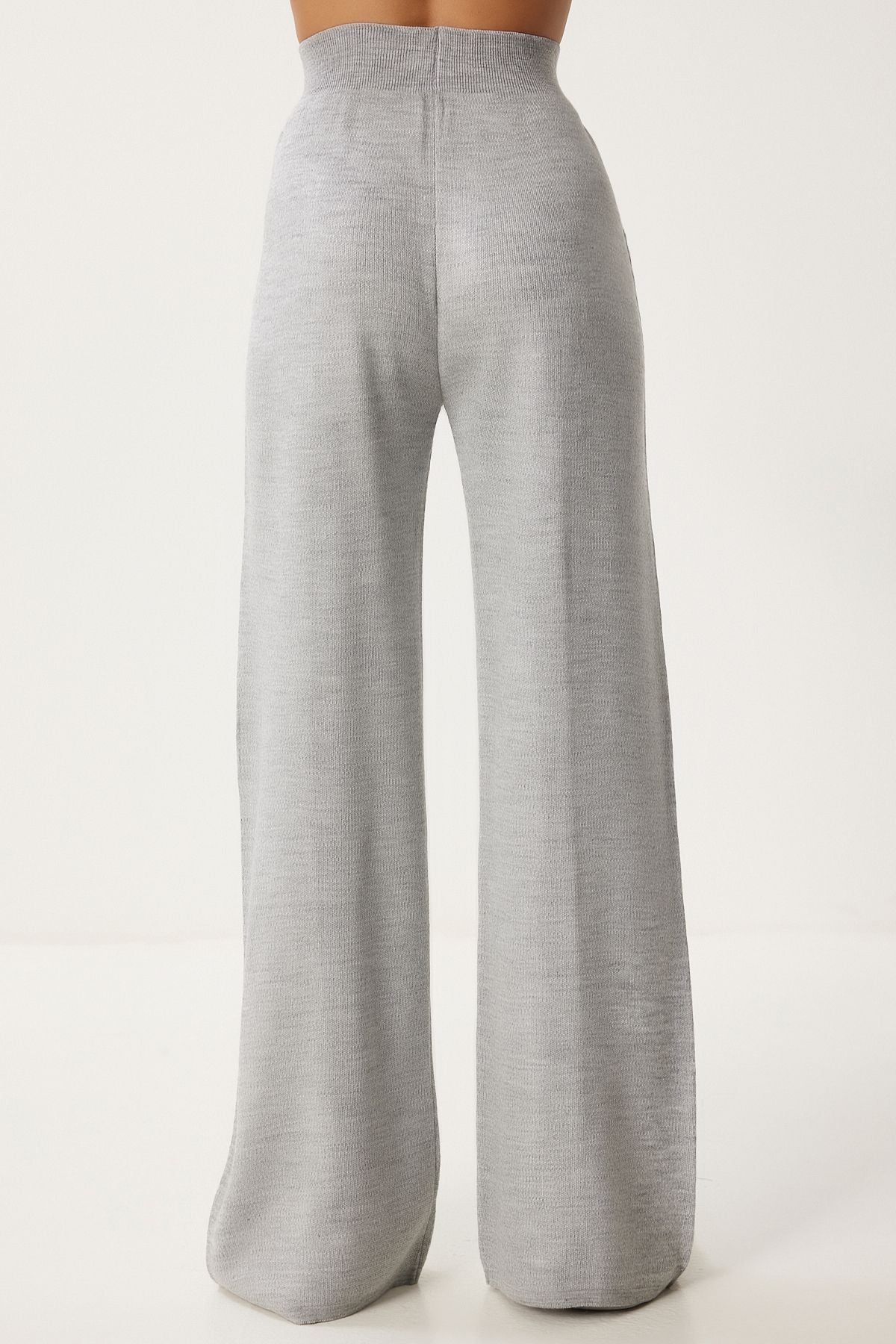 Woman Light Gray Stylish Knitwear Cossack Pants Set Mu00012