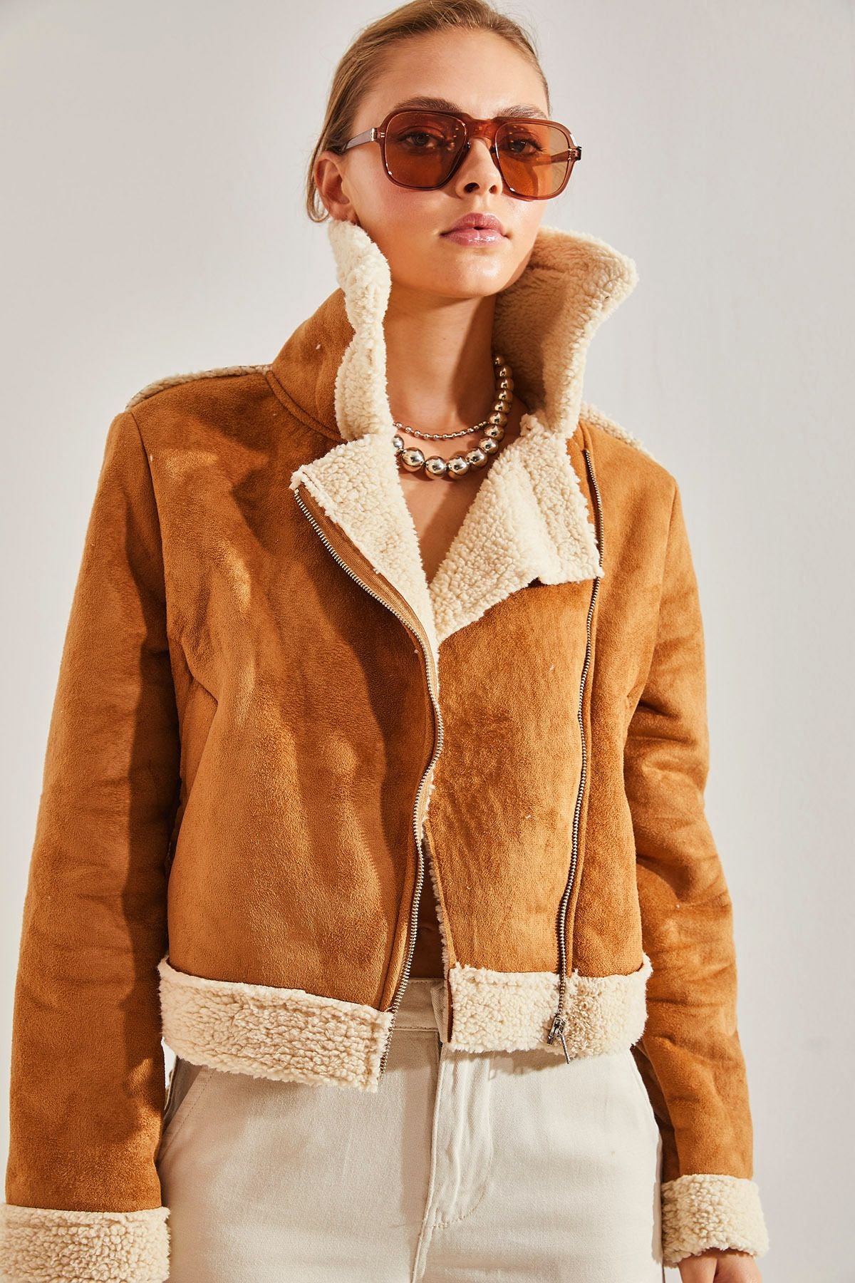 Female laminated suede jacket