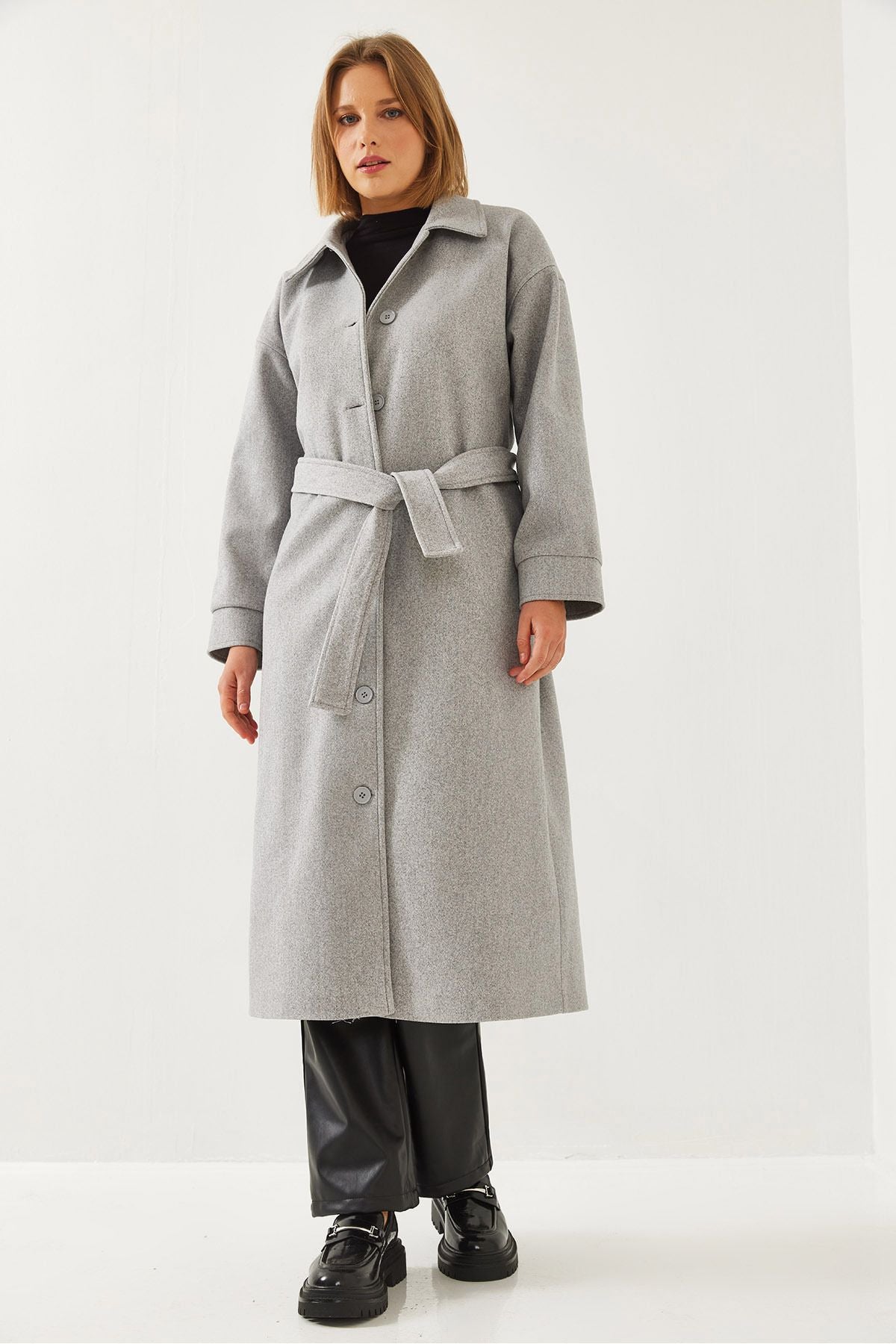 Female belt long stamp coat 2498 60261002