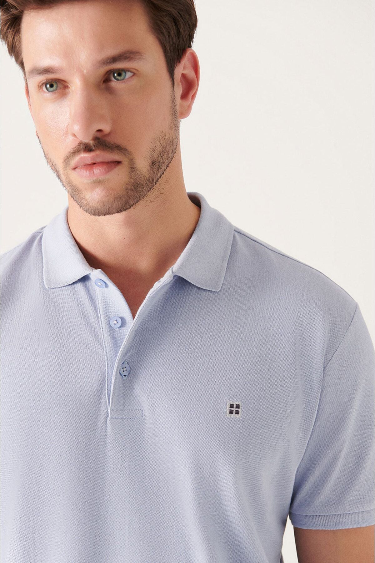 Men's light blue 100 %cotton cool, Polo Yaka T-shirt E001004