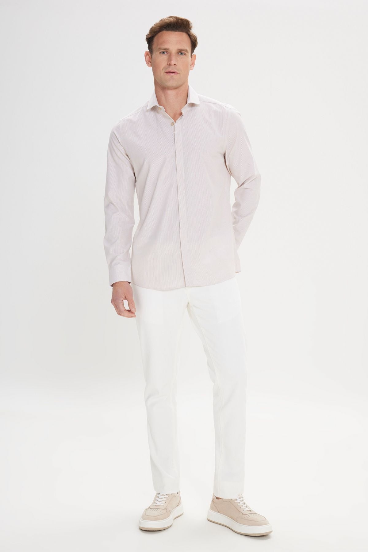 Men's white-vizon slim fit narrow cut classic collar cotton Cotton Amelor Shirt