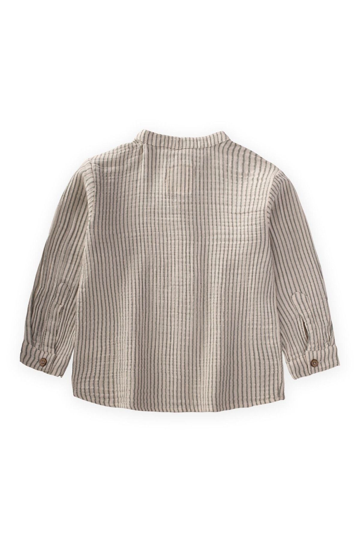 ORGANIC JUDGE YAKA MÜSLİN shirt 2-10 years old khaki striped