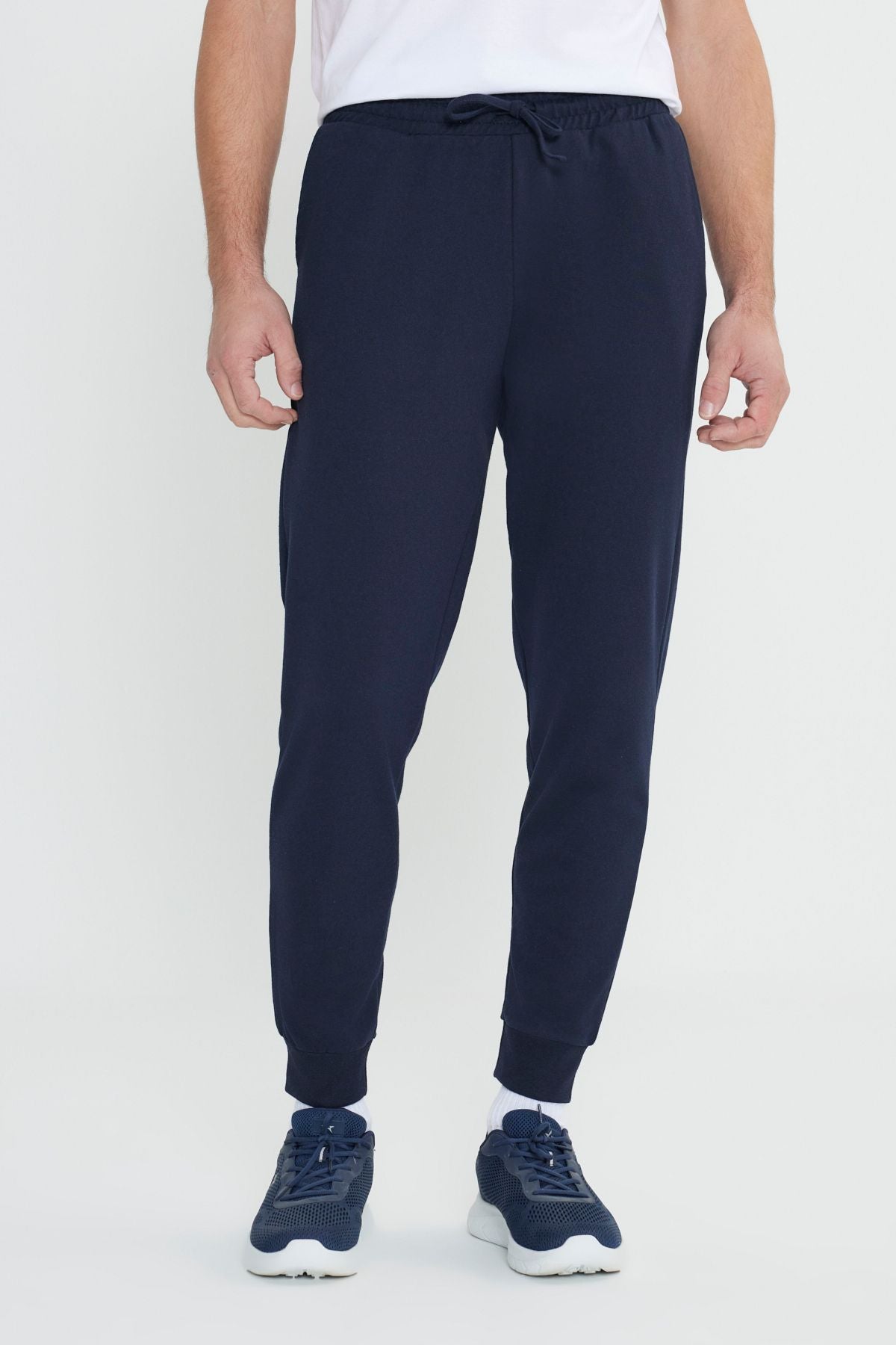 Men's Navy Blue 2 Yarn Cotton Standard Fit Normal Normal Cut Tracksuit Set Package