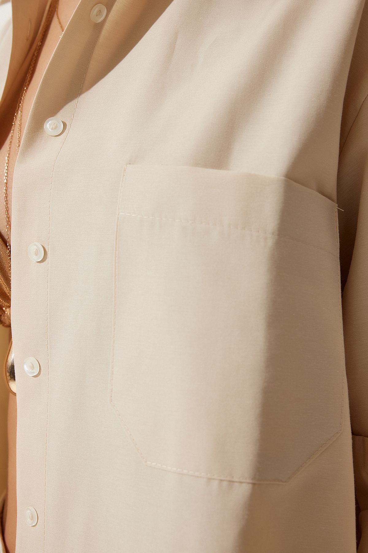 Female Latte Single Pocket Boyfriend Poplin Shirt CY00014