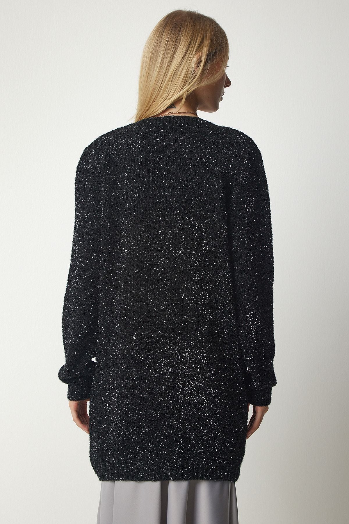 Female black beard silvery knitwear cardigan mx00137