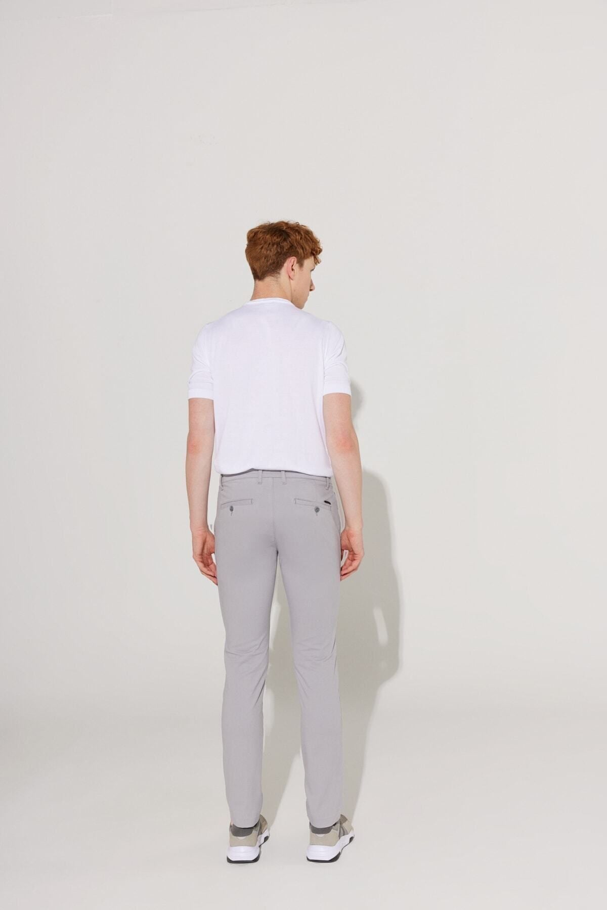 Men's gray slim fit narrow cut cotton flexible comfortable chino pants