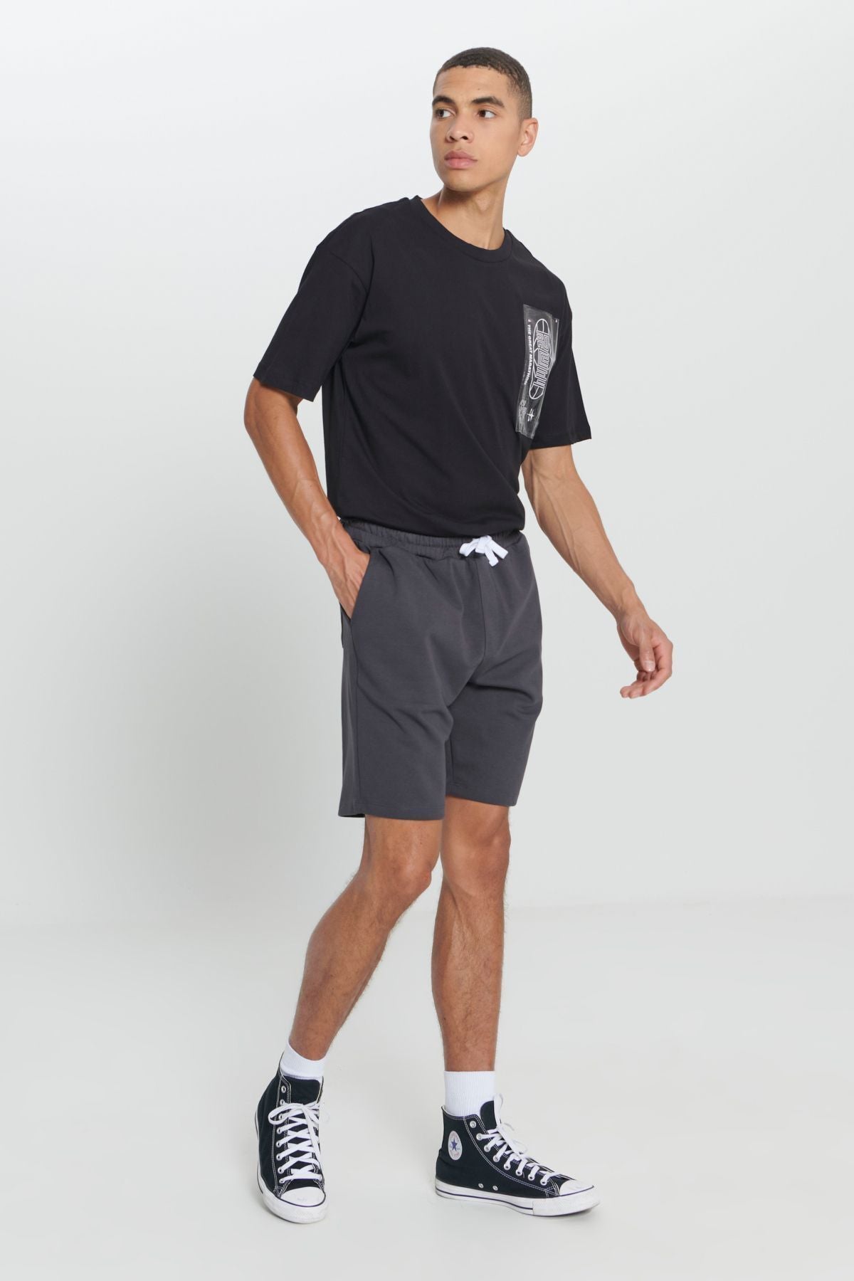 Men's Dark Gray Standard Fit Normal Cutting Pocket Casual Knitting Shorts