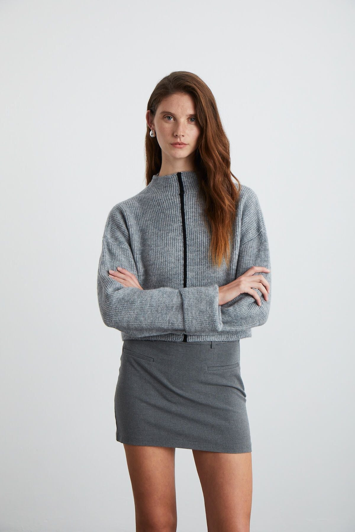 Siena Woman Light High Collar Dual Arm Contrast Parts Soft Pofuduk Knitwear Grimelank Kazakh