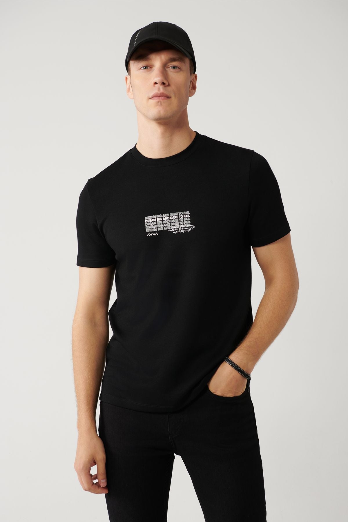 Men's black bike collar printed Interlok T-shirt A41y1013