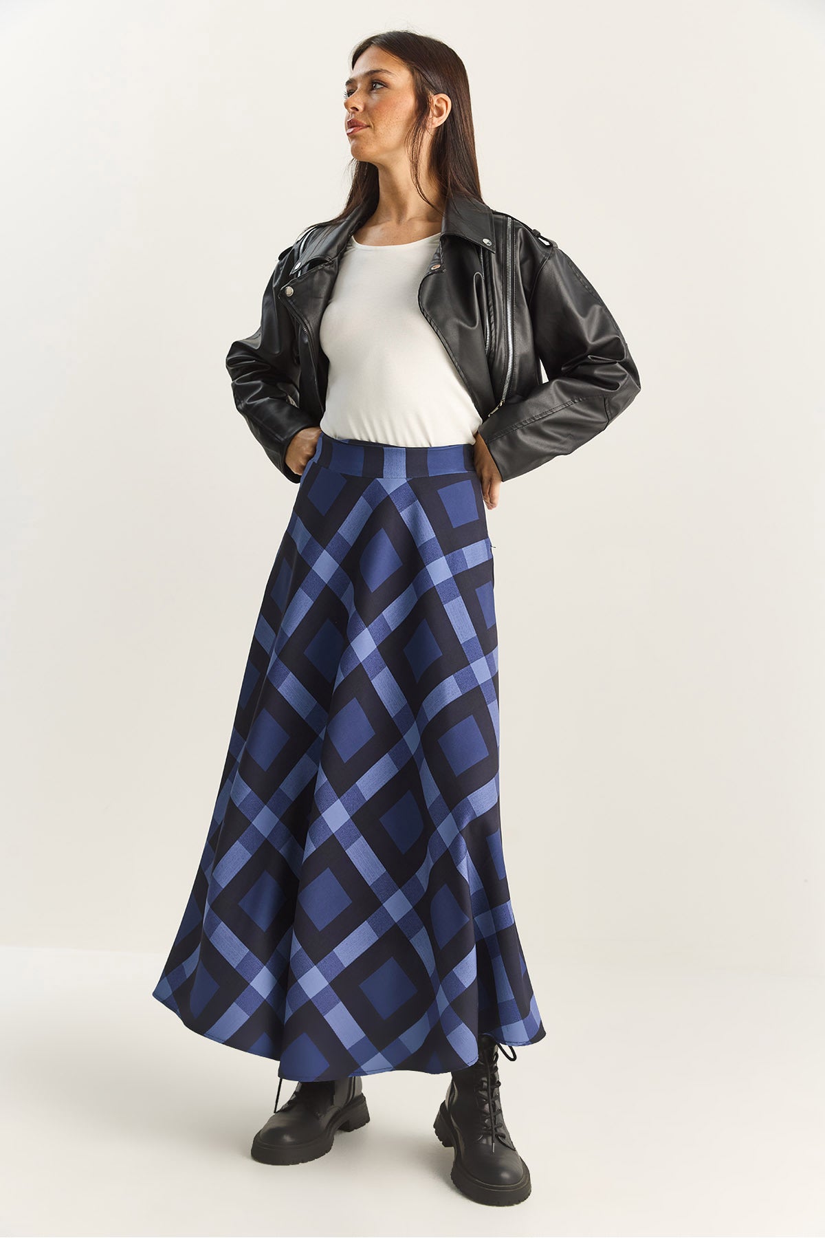 Women's Plaid Patterned Lined Maxi Flared Skirt DE251118 60283879
