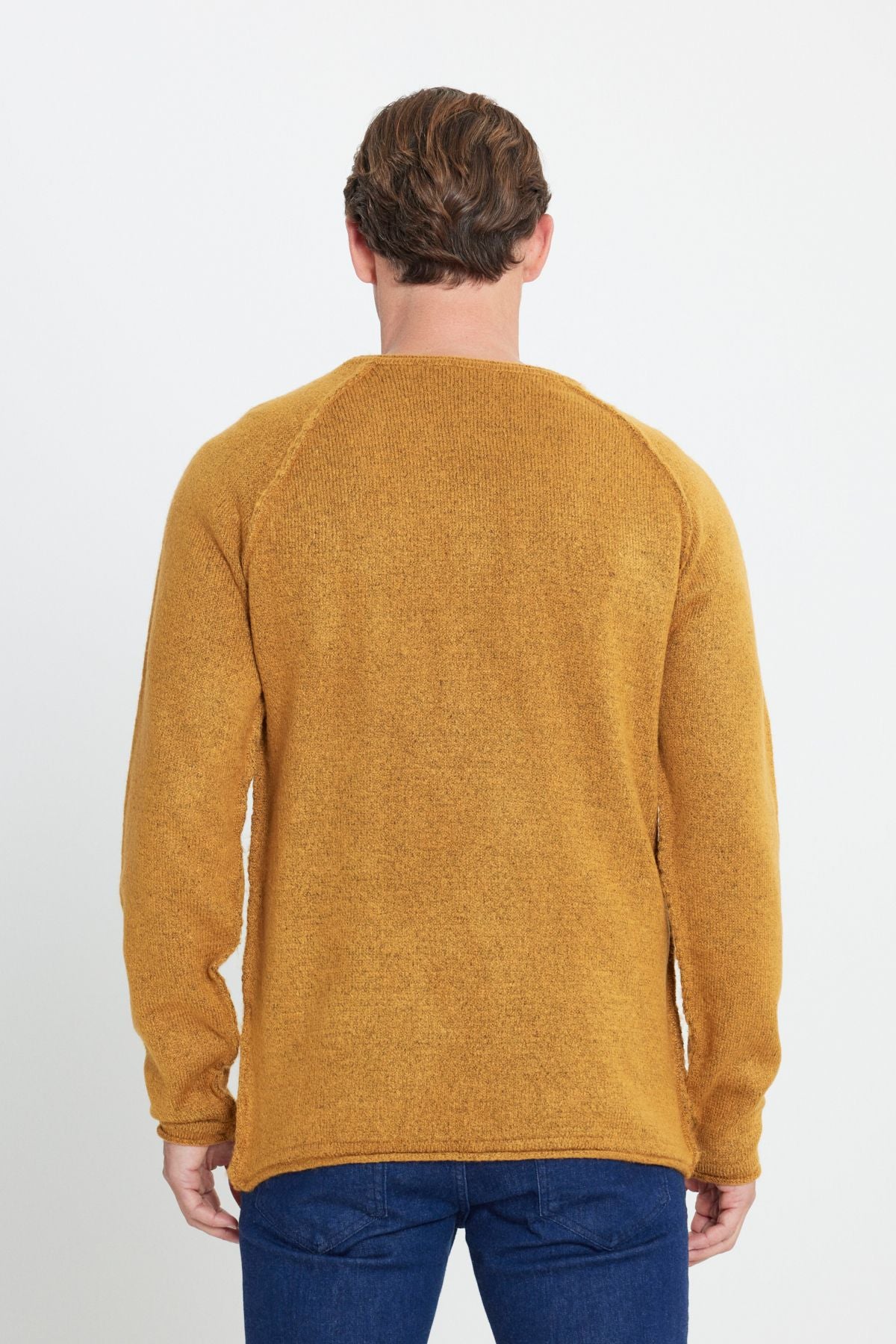 Men's mustard standard fit normal cut normal bike collar chart soft textured knitwear sweater