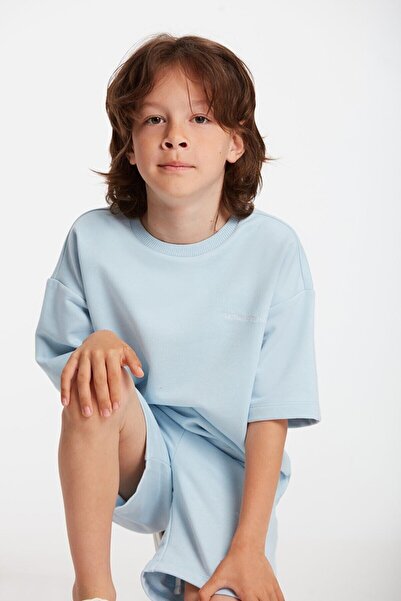 Bogota Boy's Embroidered Crew Neck Blue Tracksuit Set