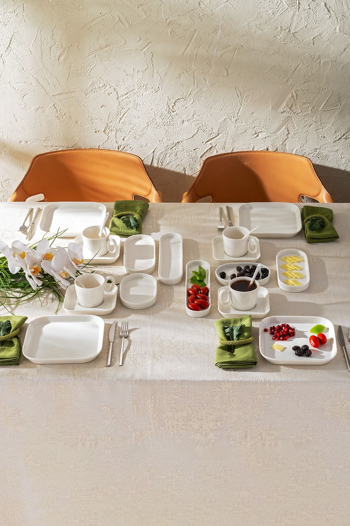 NEW MISRA 30 PIECES 6 PERSON PORCELEEN BREAKFAST SERVICE WHITE