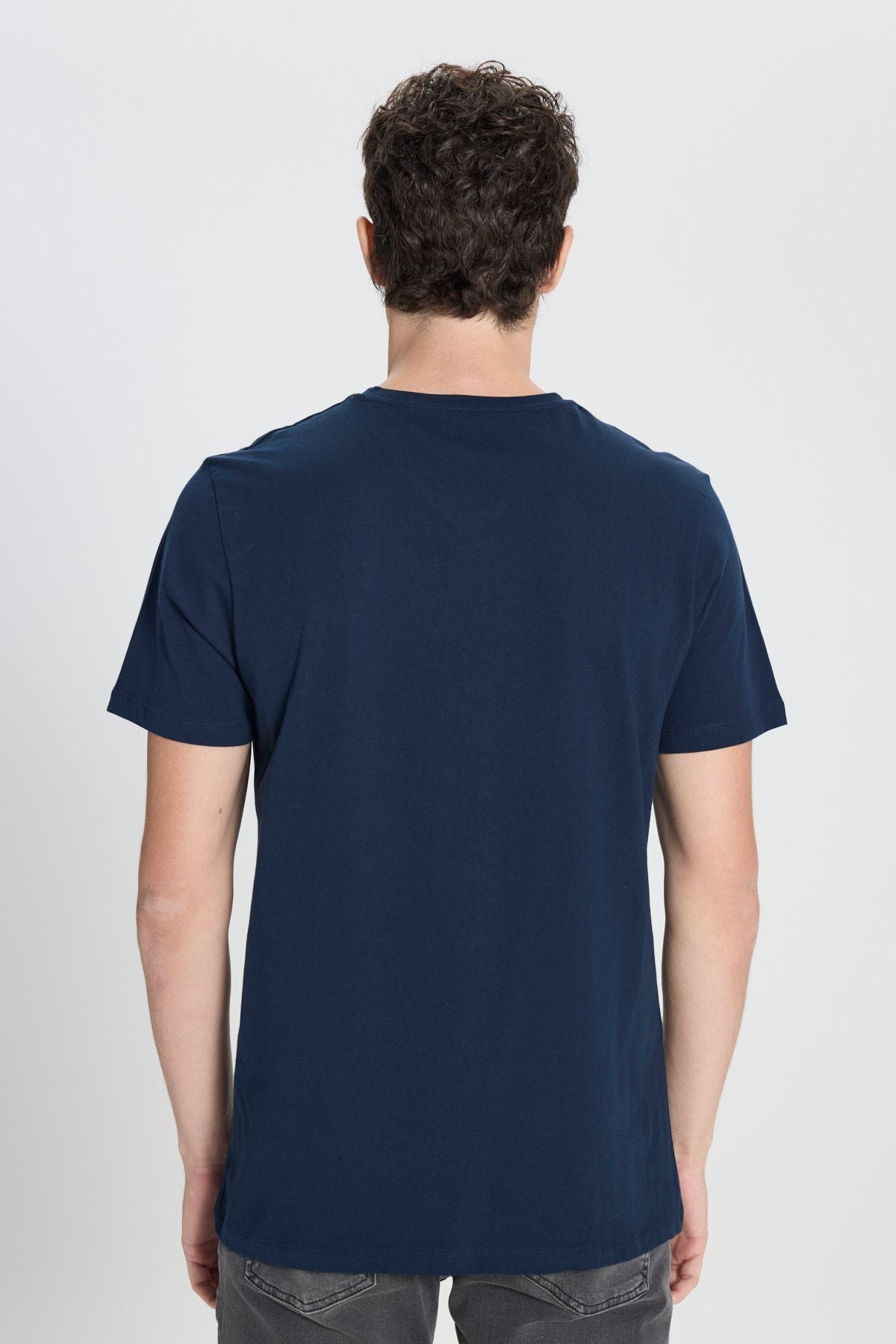 Men's 100 %cotton V -neck navy blue slim fit narrow cut T -shirt