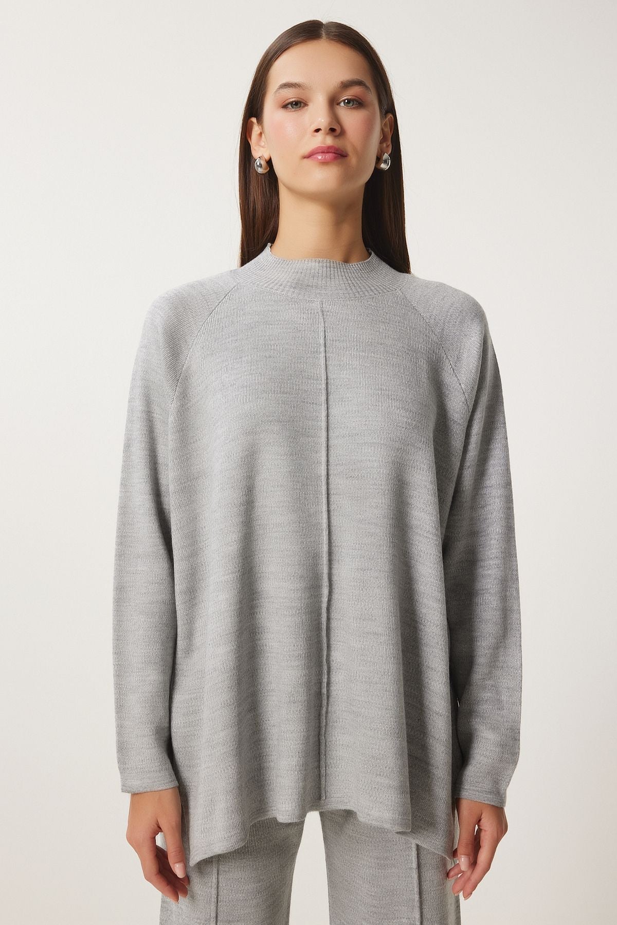 Woman Light Gray Stylish Knitwear Cossack Pants Set Mu00012