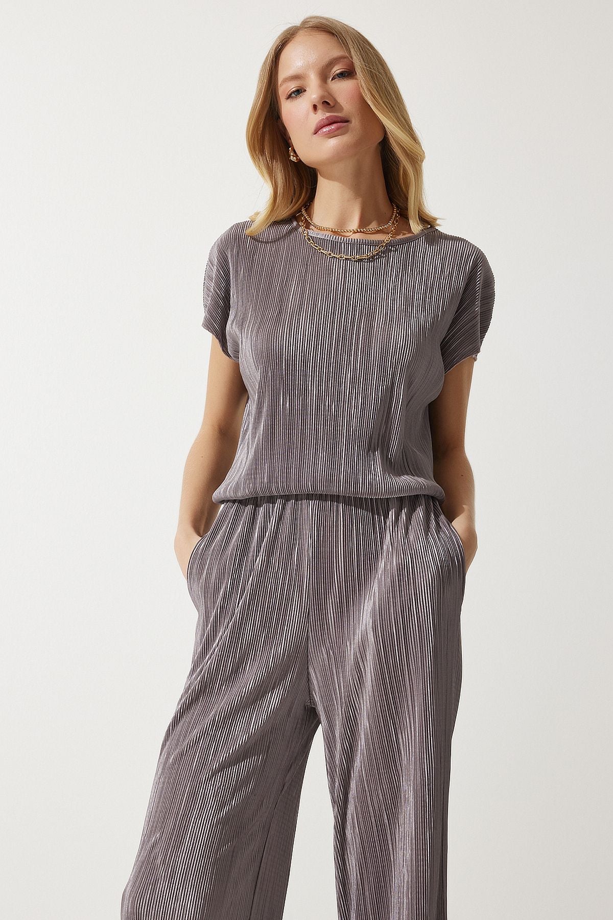 Female mink pilisle comfortable blouse trousers set MC00283