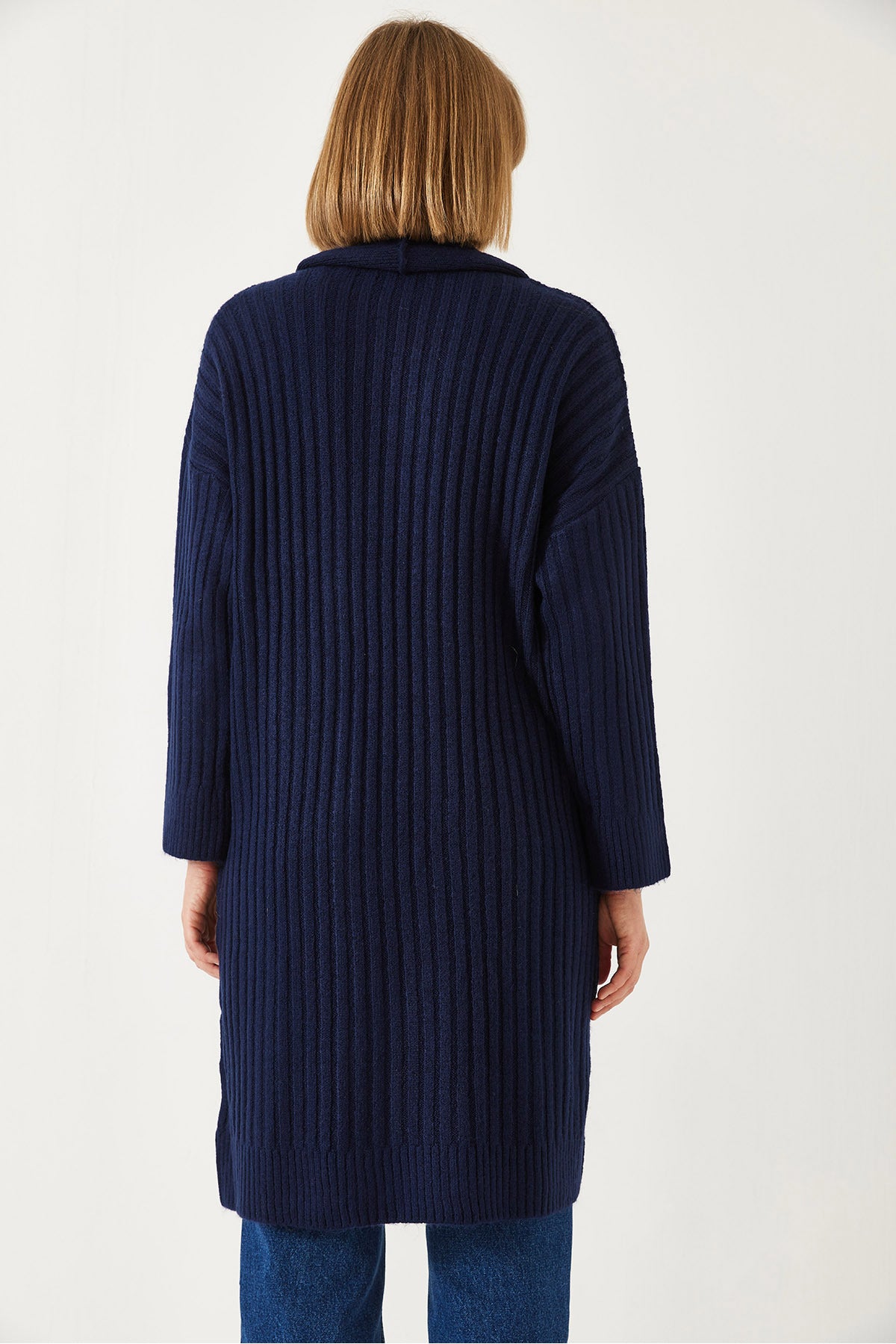 Women's Wide Cut Ribbed Knitwear Cardigan 20234919