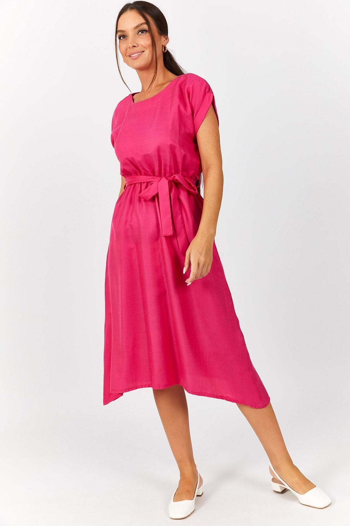 Women's Fuchsia waist tire-binding dress ARM-18Y001120