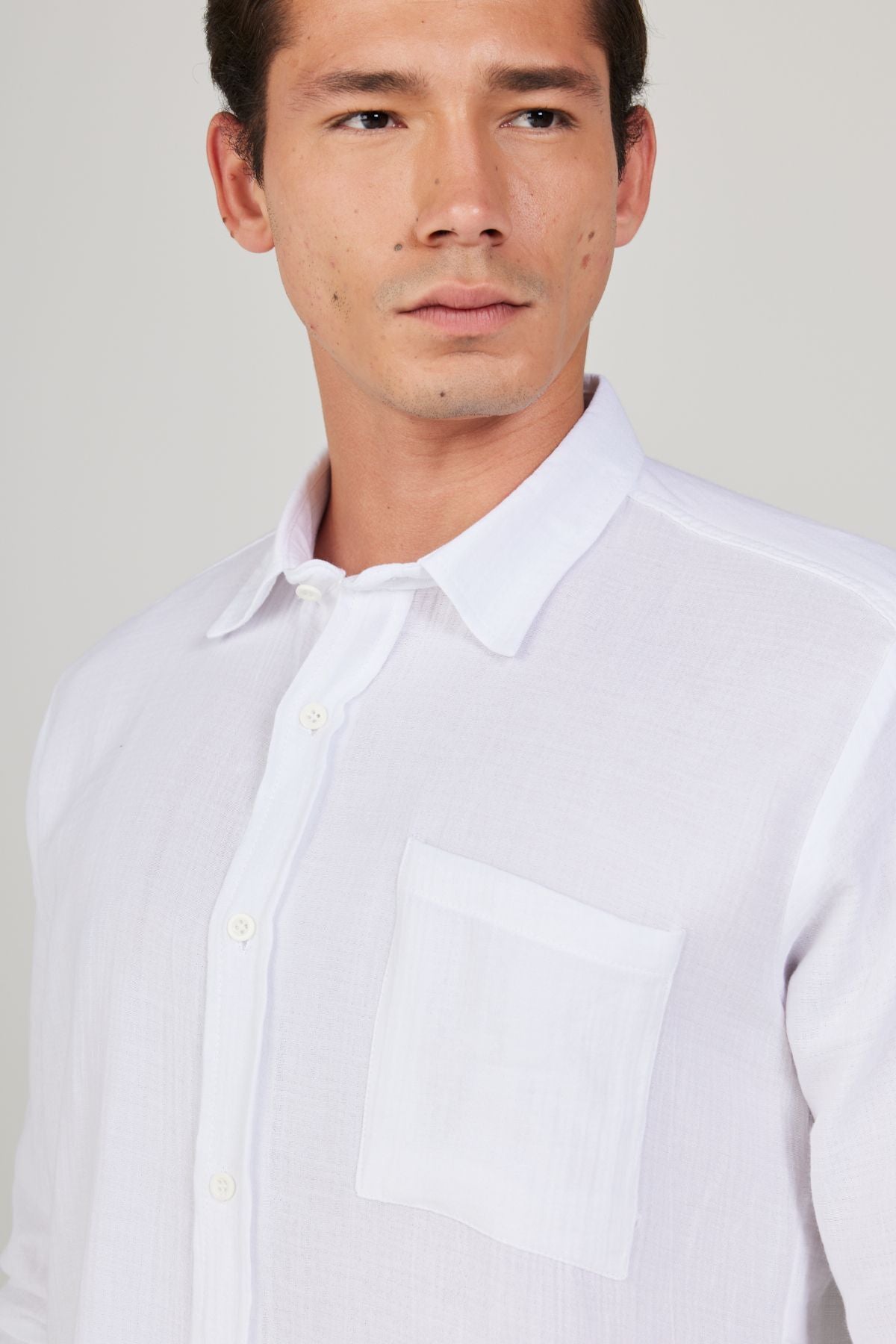 Men's White Comfort Fit Wide Classic Collar 100 %Cotton Muslin Shirt