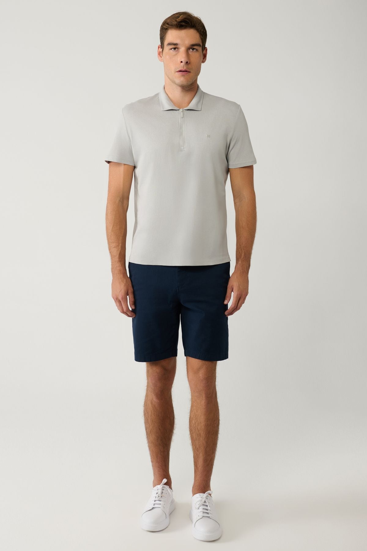 Men's Gray 100 %Cotton Zippered Polo Yaka T-shirt E001034