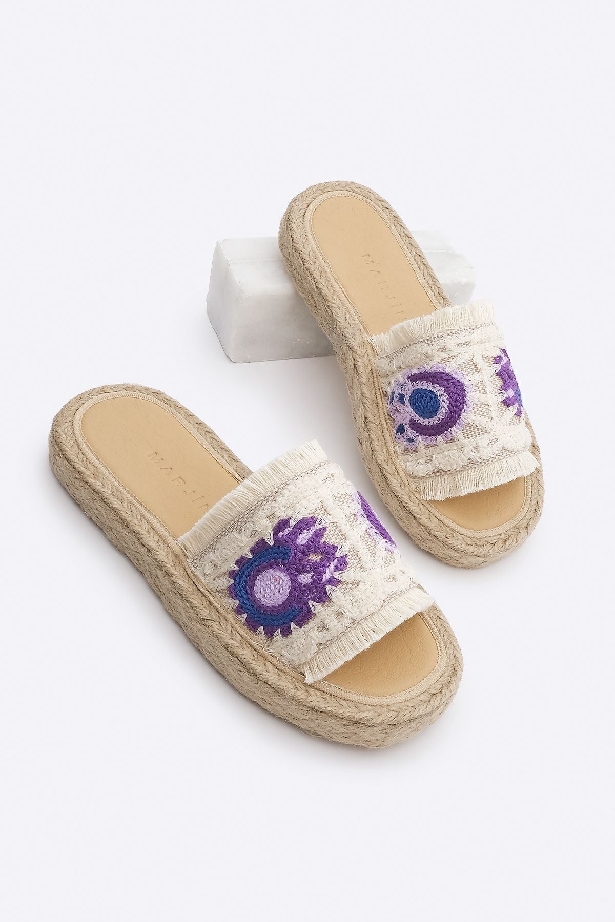 Female tassel braided thick base jute espadril slippers derpa purple