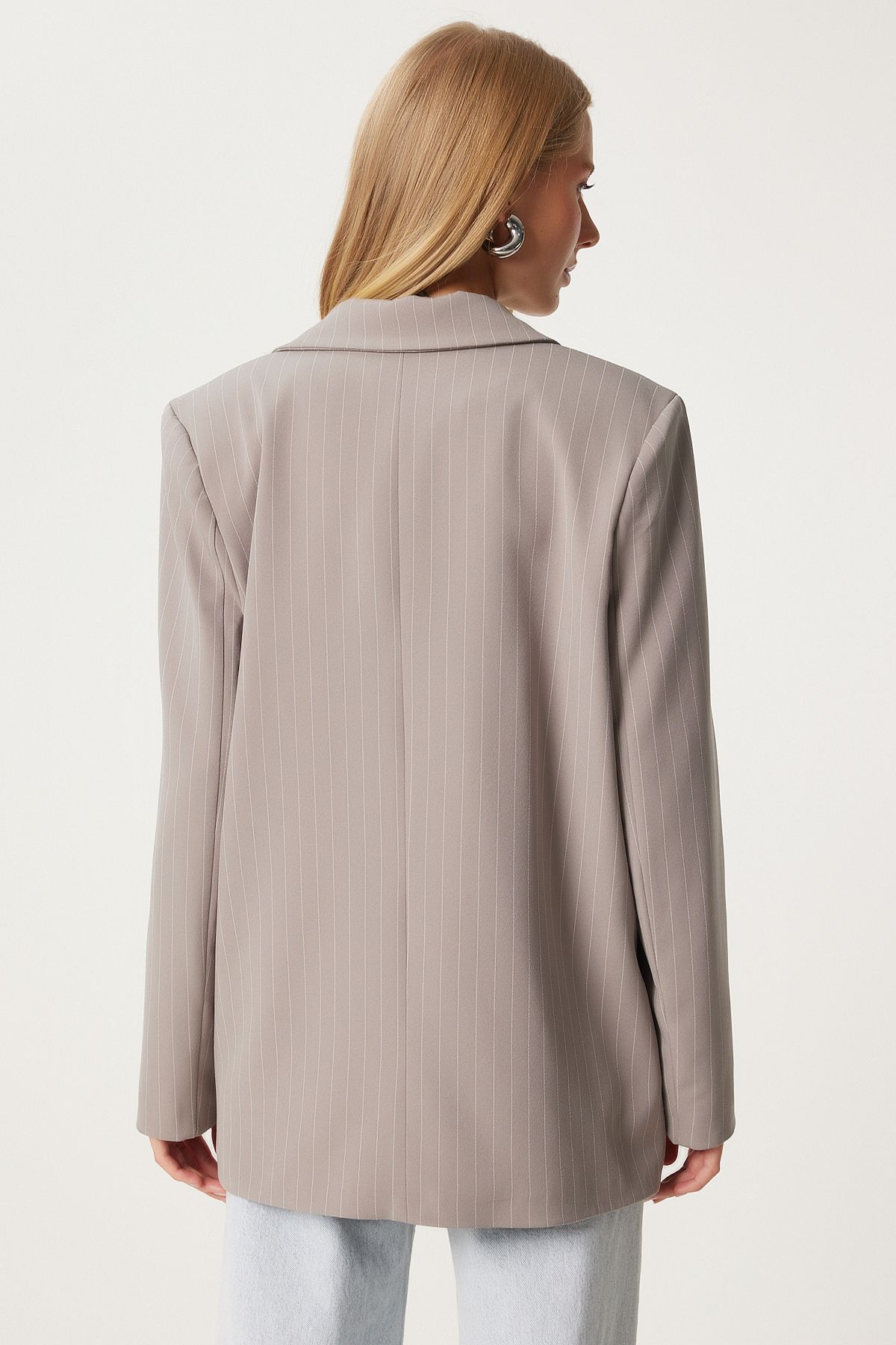 Female mink fine striped oversize cruve jacket to00152
