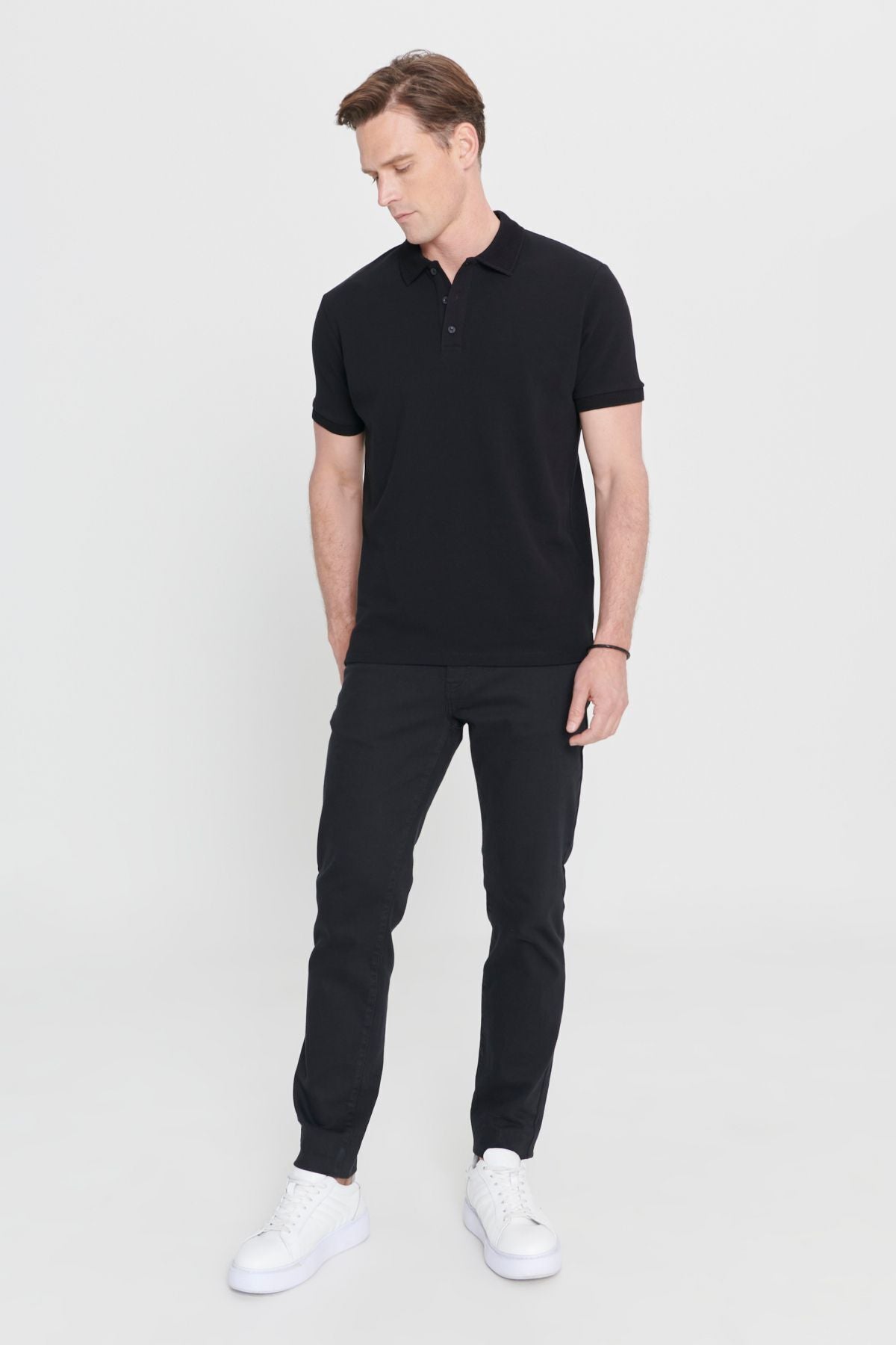 Men's black 100 %cotton curved Pike Slim Slim Fit Narrow Cut T -shirt