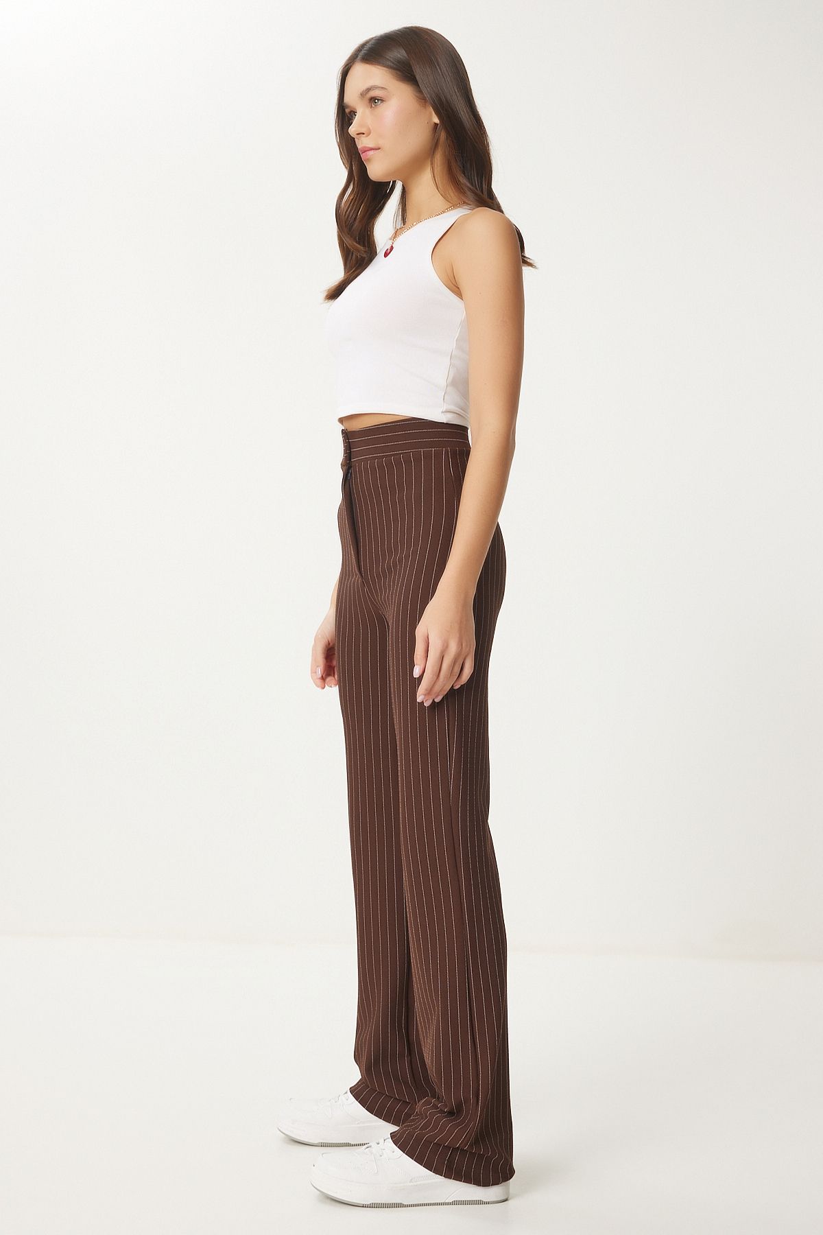 Female brown high waist striped pants RV00094