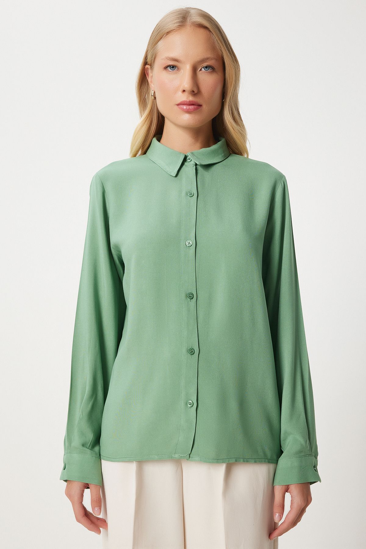 Woman Khaki Cılmış Mold Viscose Shirt To00153