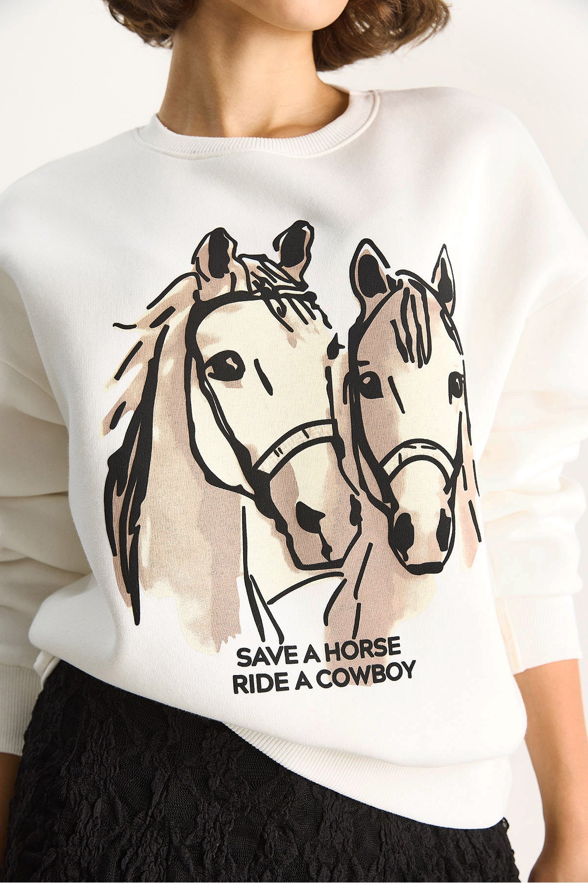 Women's Crew Neck Digital Cowboy Printed Loose Sweatshirt 6896 60283521