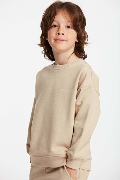 Majuro Boy's Embroidered Beige Tracksuit Set