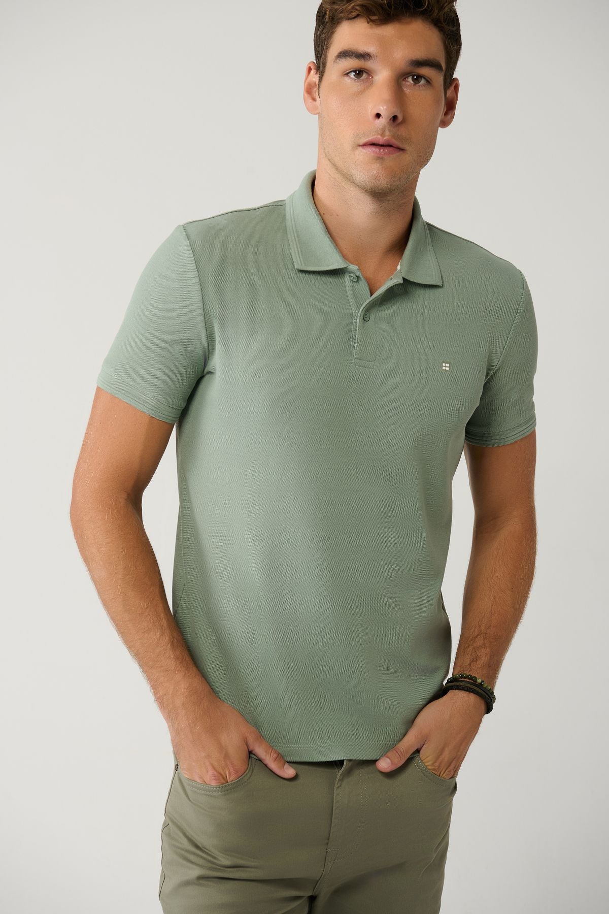 Men's Mint Green 100 %Cotton Fast Drying Polo Yaka T-shirt B001032