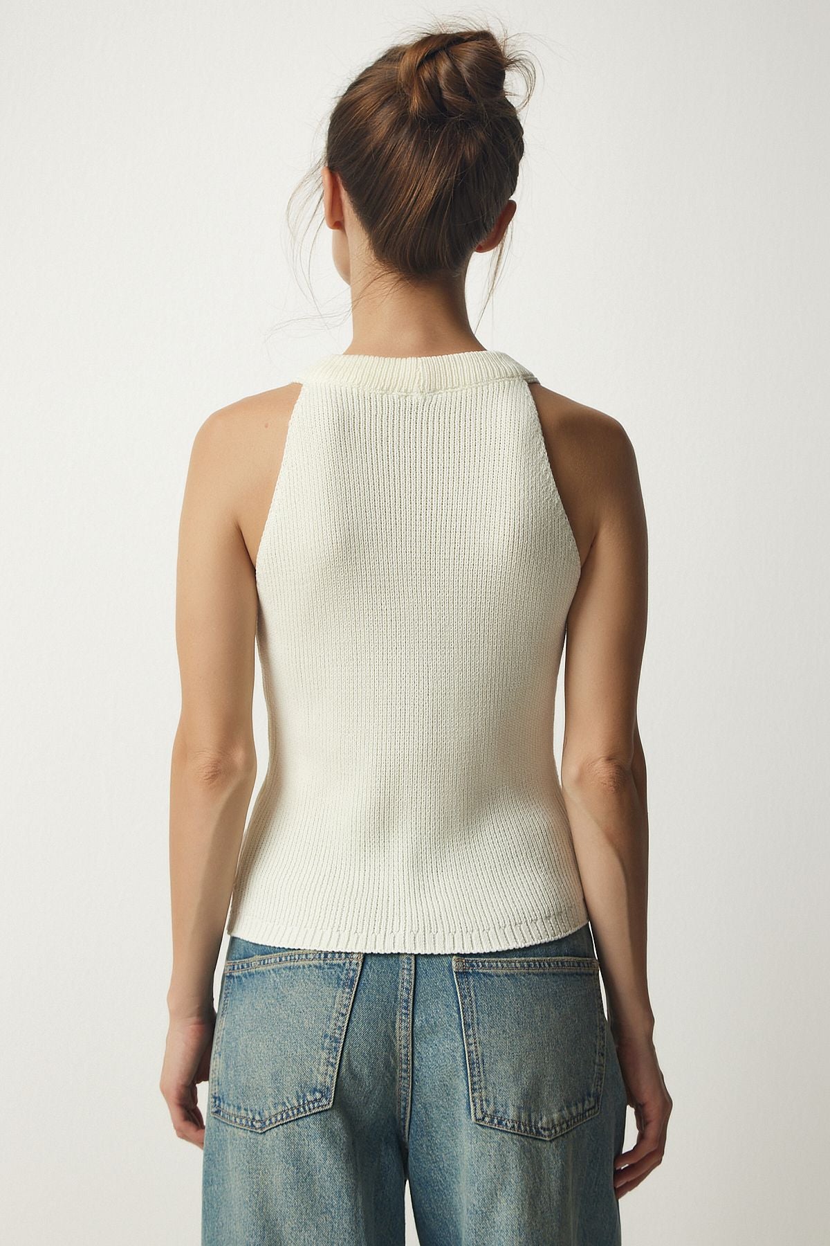 Female Ecru Weightlifting Knitwear Triko Vest FN03118