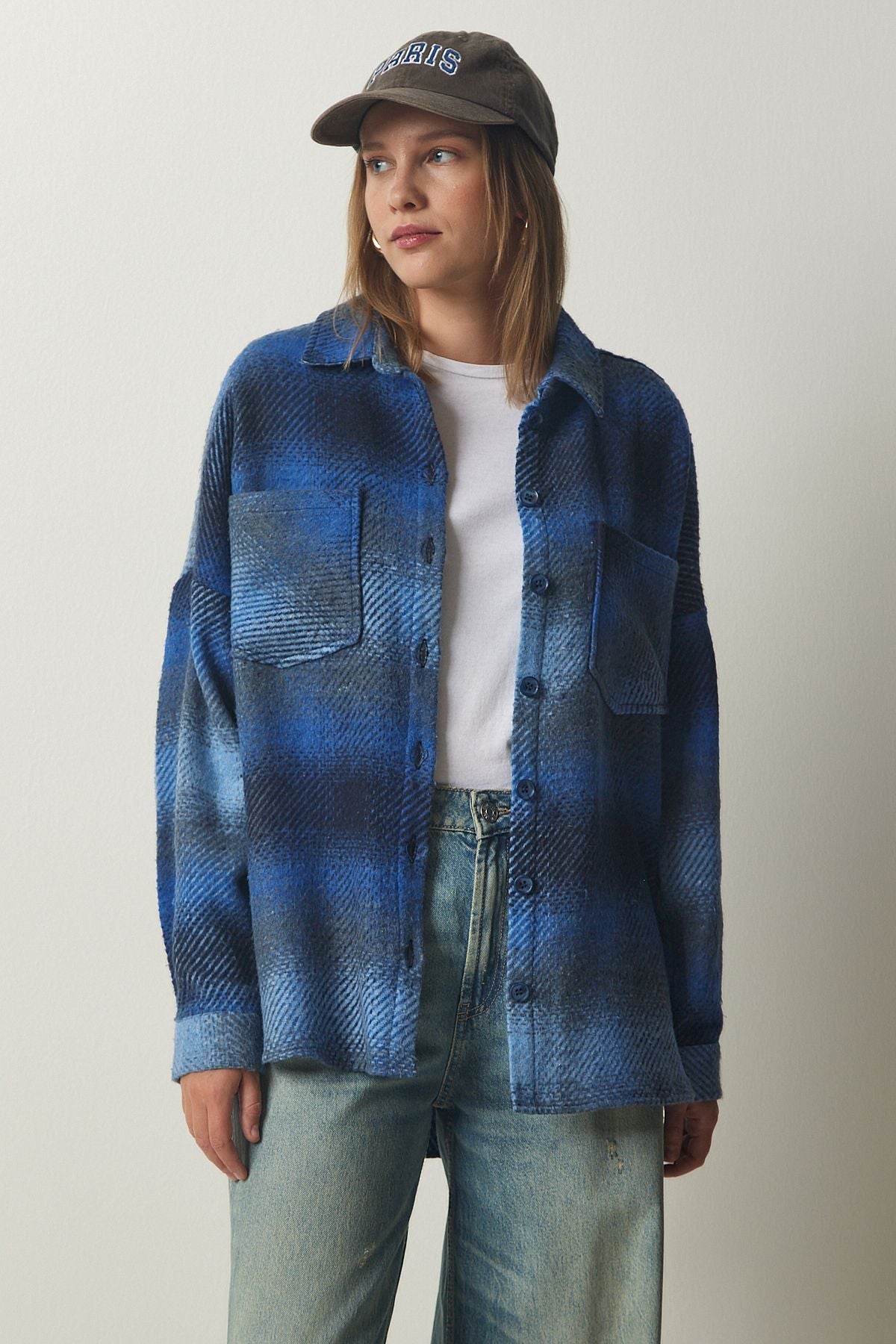 WOMEN BLUE WASH ODUNCUDE Oversize Stamp Shirt Jacket TU00035