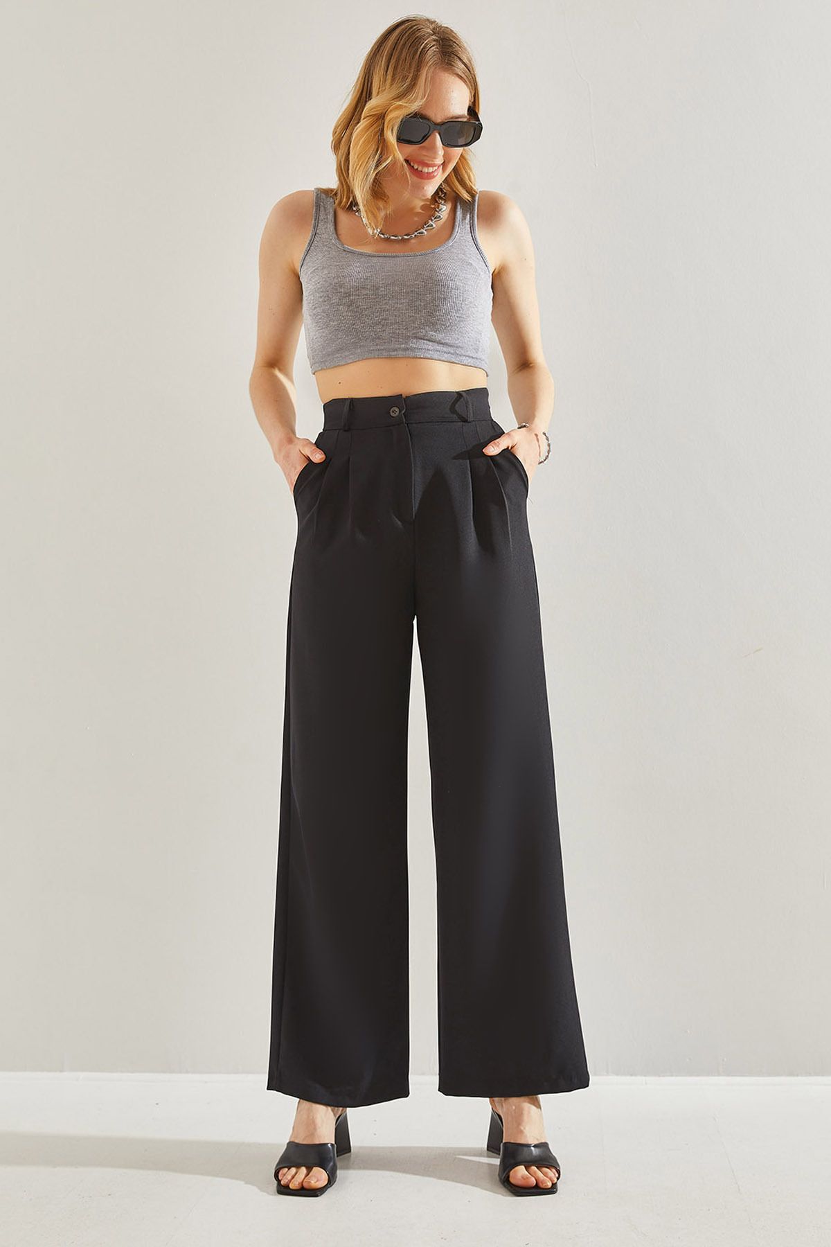 Woman Full High Waist Double Fabric Double Grass Pants 60221006
