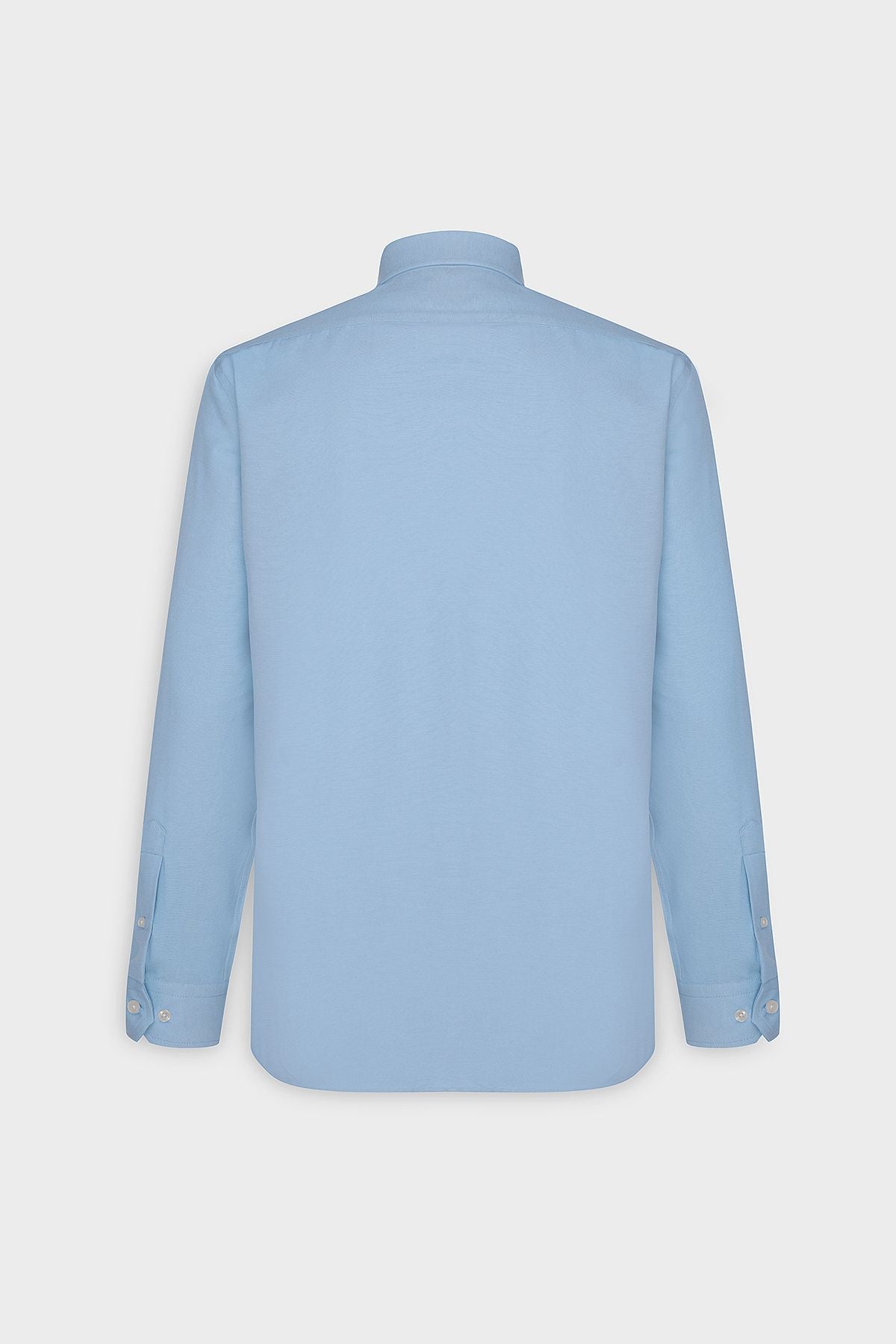 Men's Oxford Blue Button Neck Easy Ironable Cotton Slim Fit Narrow Cut Shirt