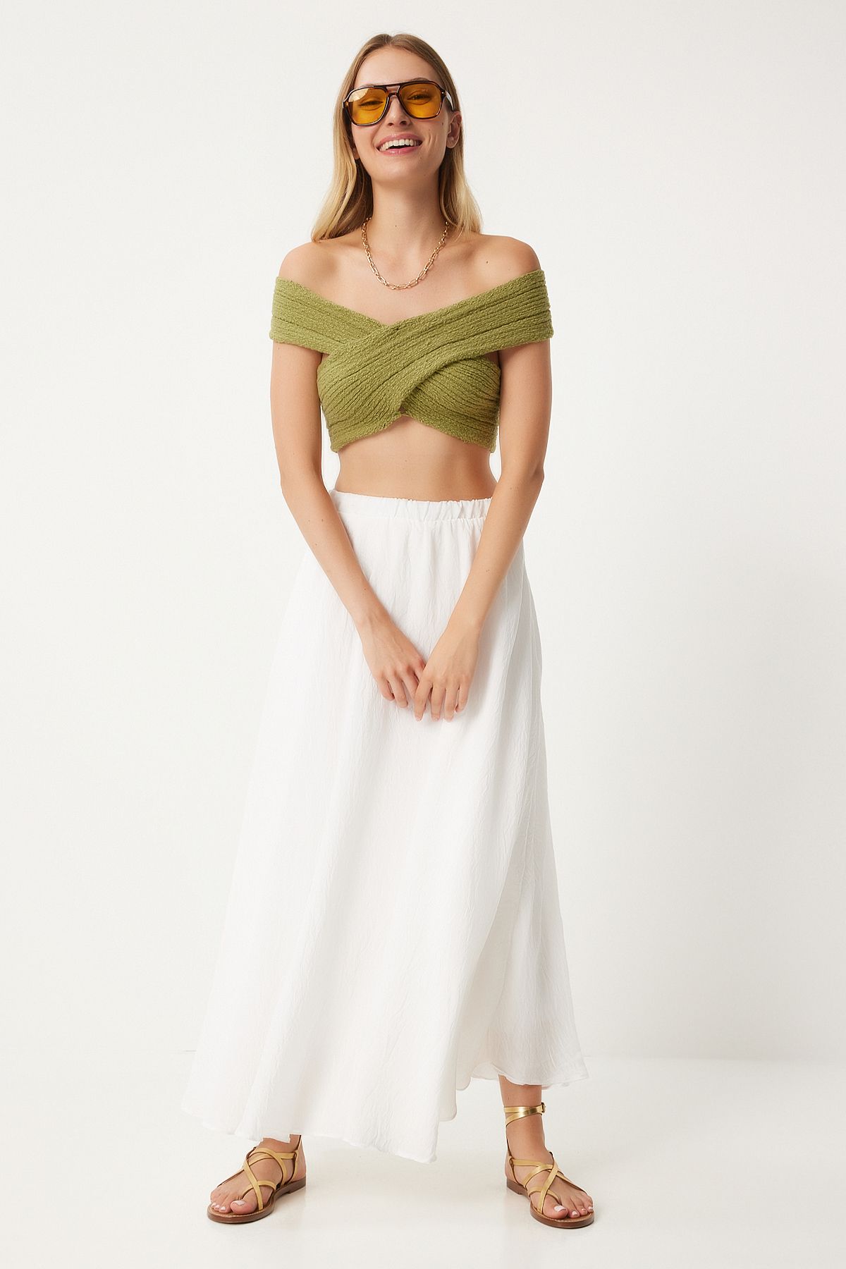 WOMEN ECRU FLY FLOCK MIXED Long Skirt DP00209