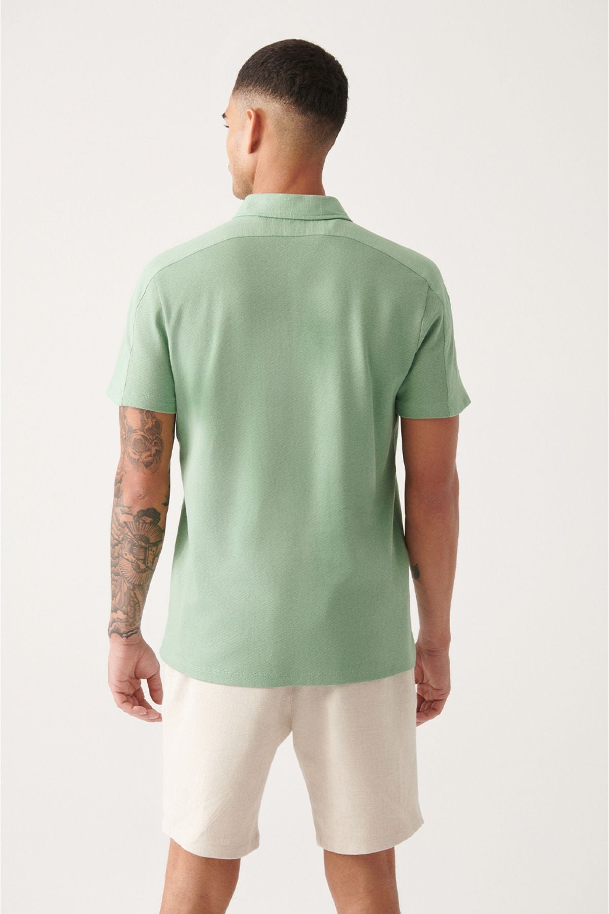 Men's Water Green 100 %Cotton Polo Yaka T-shirt A31y1021