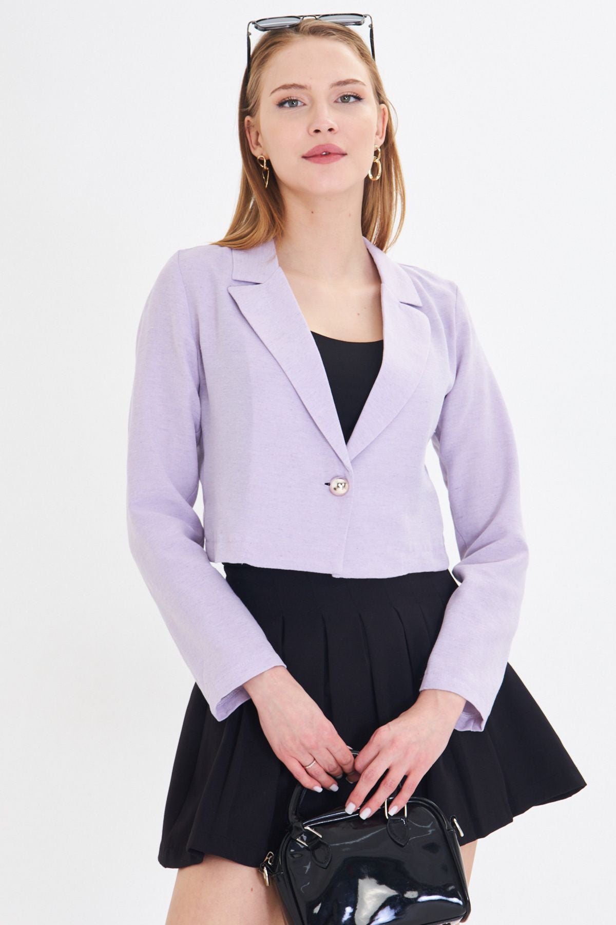 Women's Lilac Single button Crop jacket ARM-23Y001064