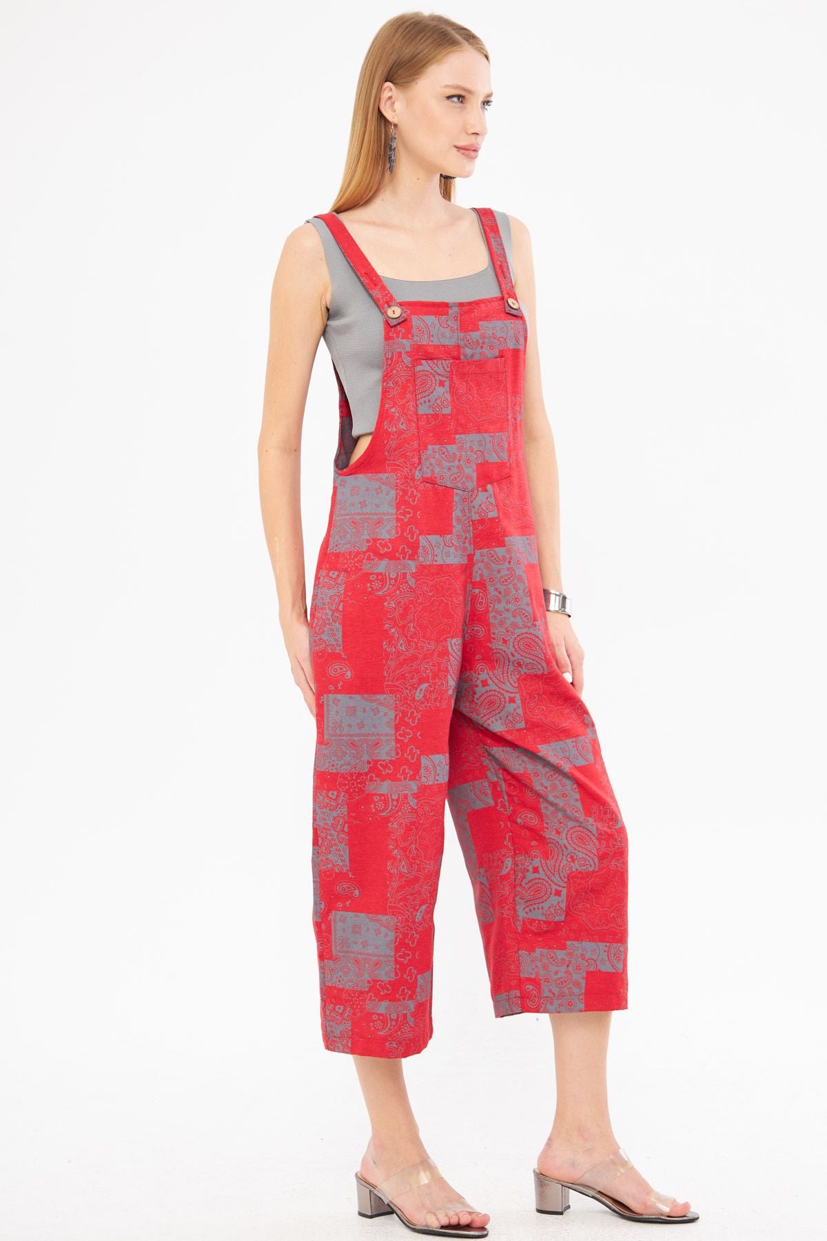 Woman Red Patterned Gardener Tulum ARM-24Y001106