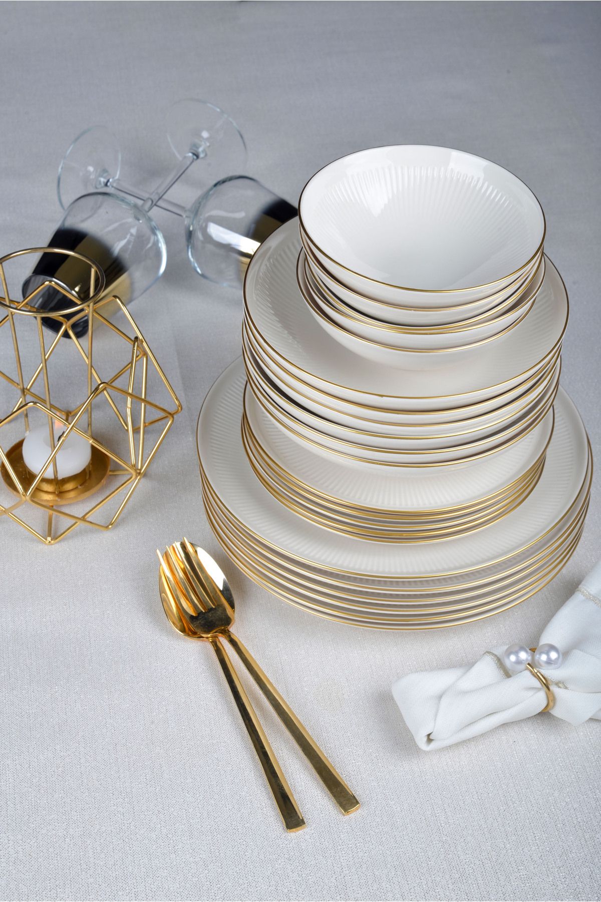 DREAM 24 PIECES 6 PEOPLE GOLD PORCELEEN DINNER SET