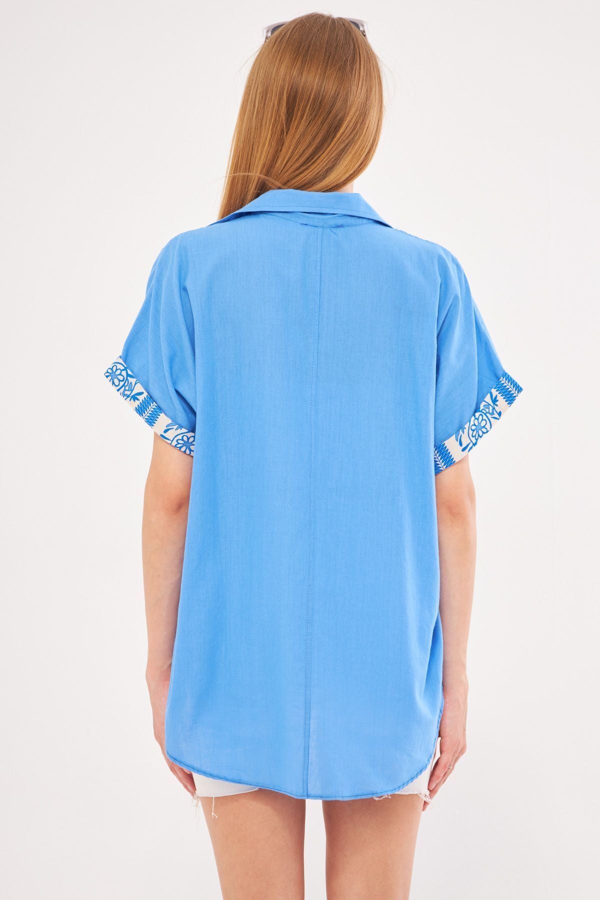 WOMEN BABY BLUE BLUE DUPLE ARM DETAILED SHIRT ARM-24Y001075
