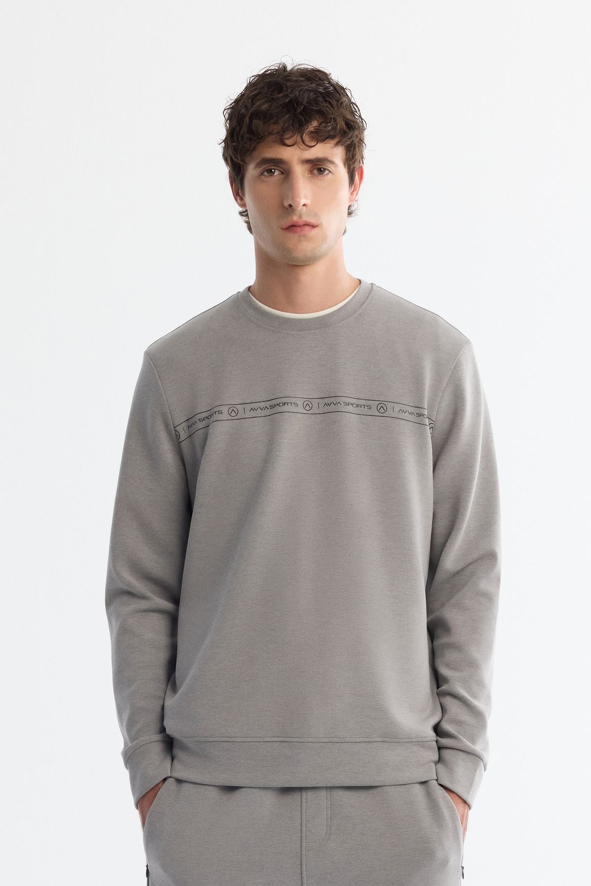 Men's Gray Bicycle Collar Printed Elastan Sweatshirt A42y1307