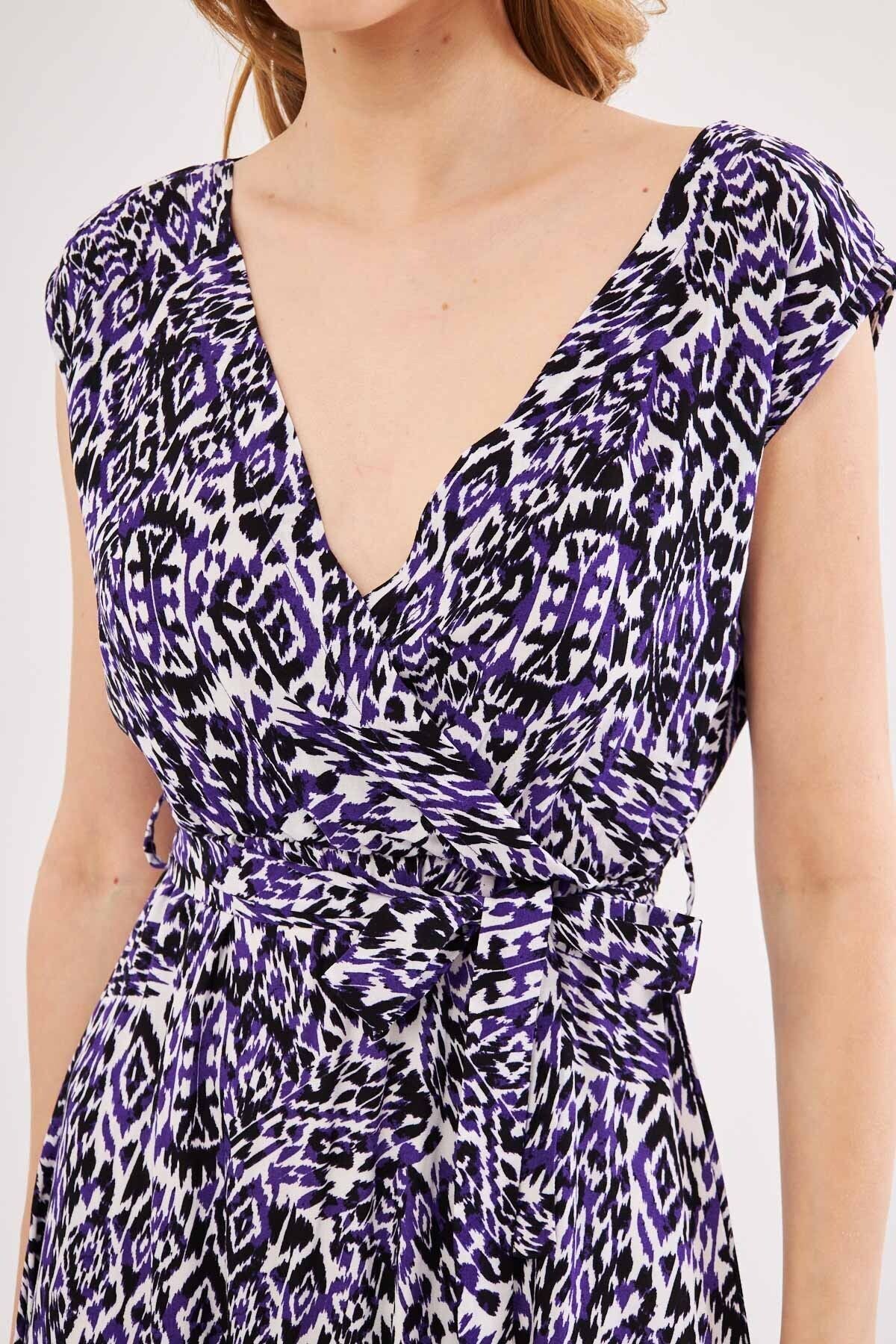 Woman Purple Efta Dress Back and Front Cruve Beded Patterned Midi Boy ARM-24Y001027