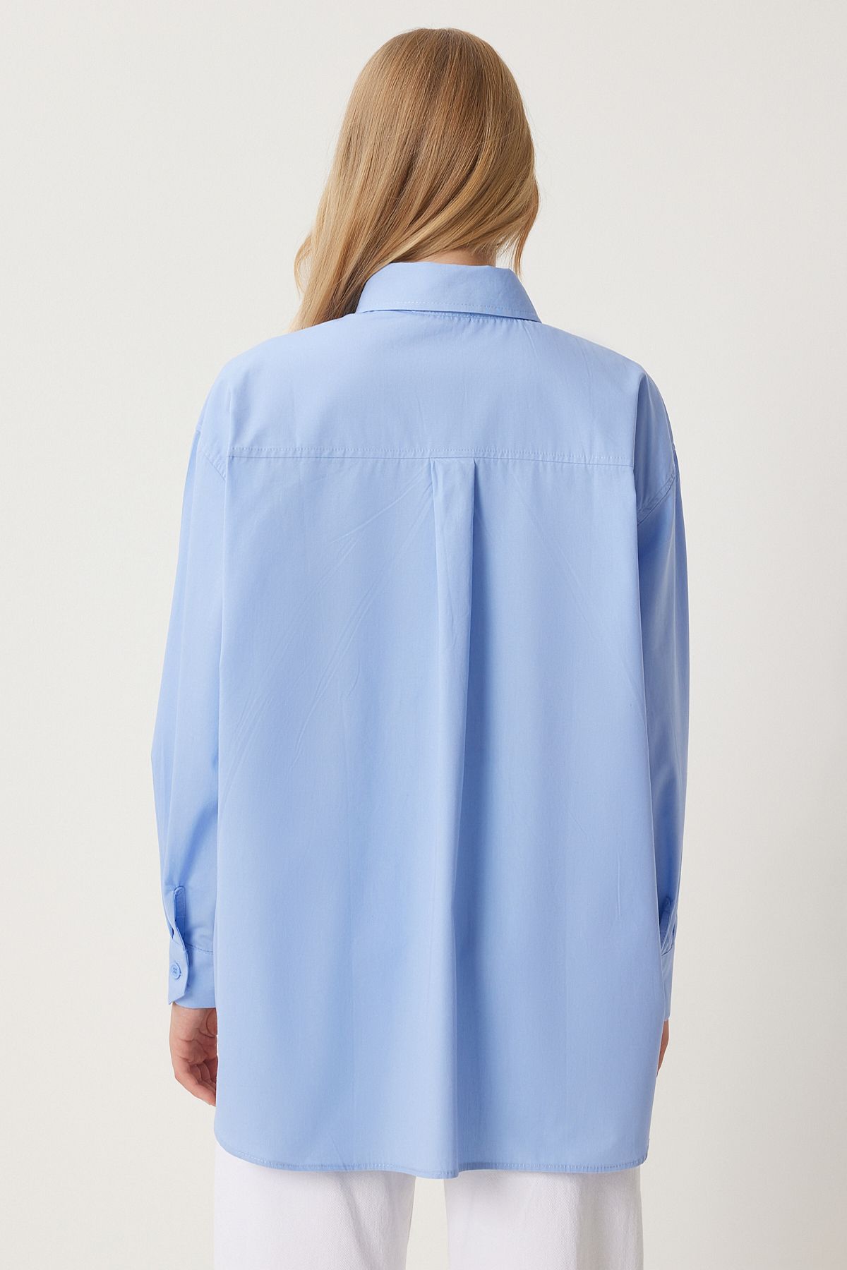 Woman Blue Oversize Long Woven Shirt BP00167