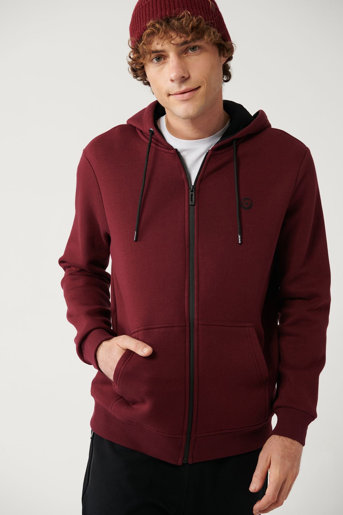 Men's Dark Bordeaux Hooded 3 -Triple Zippered Sweatshirt E001019