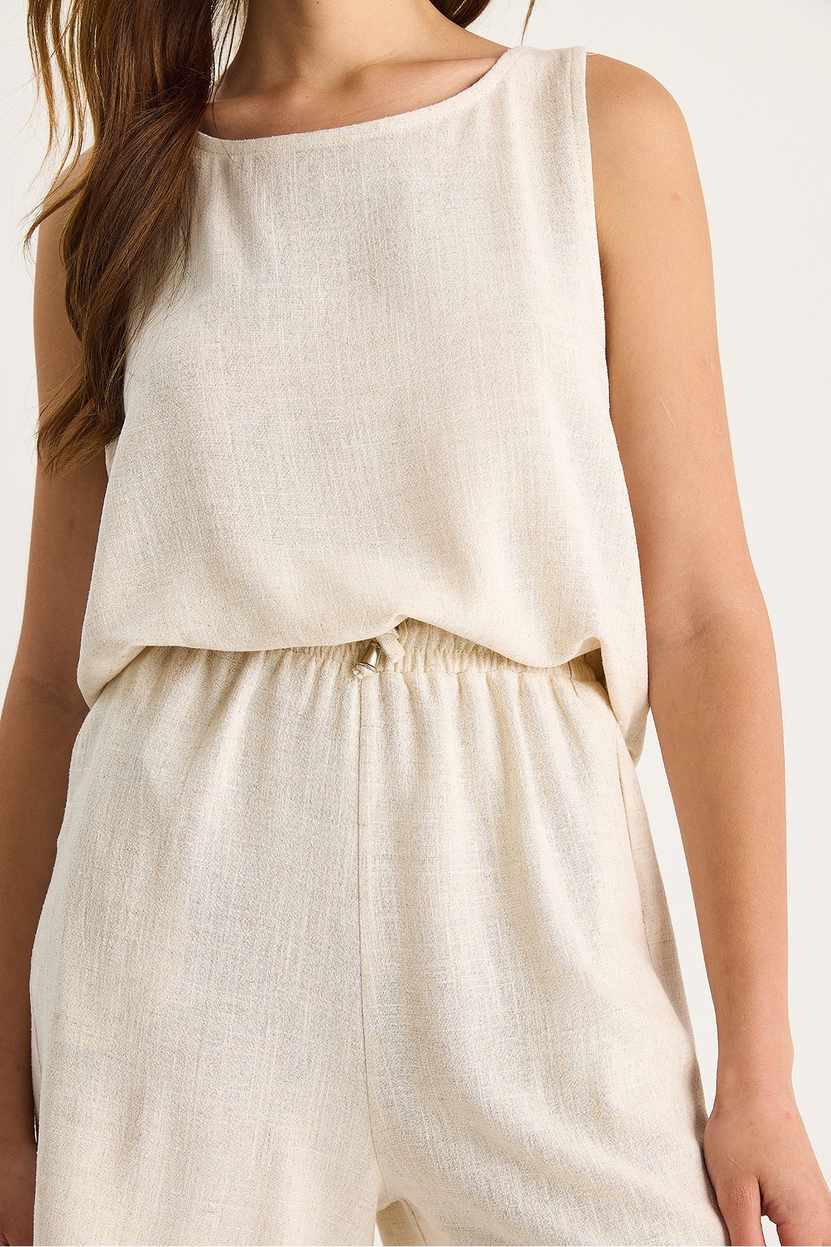 Women's Thin Viscose Linen Blouse Shorts Set 60282024