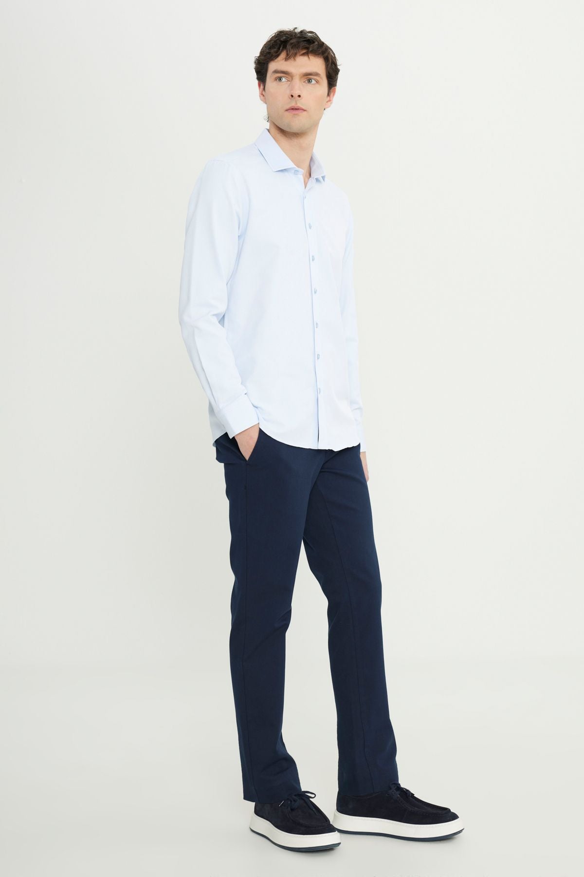 Men's Blue Easy ironing Slim Fit Narrow Cutting Italian Collar Amest Shirt