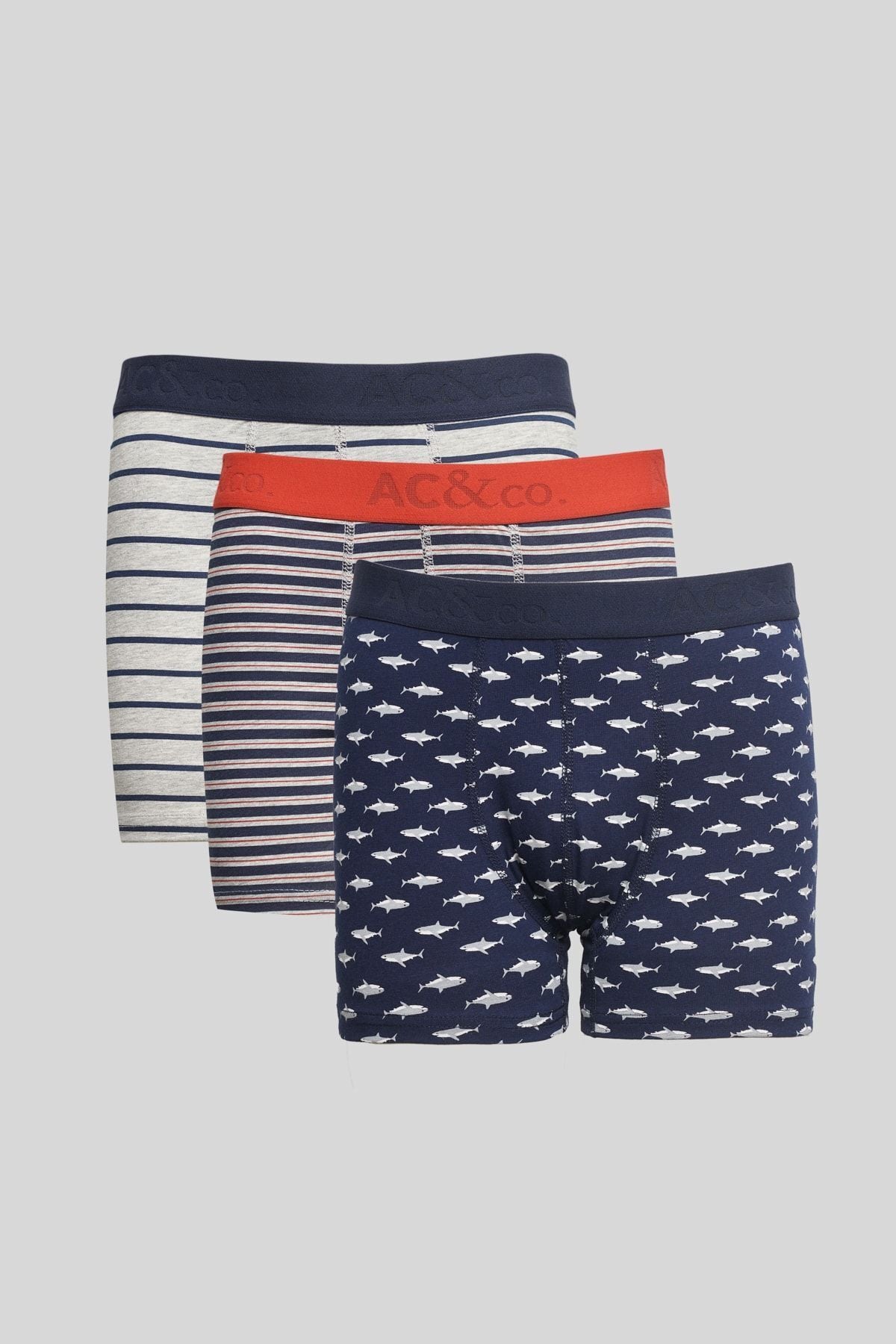 Men's Navy-Gri 3-Piece Cotton Flexible Boxer Package