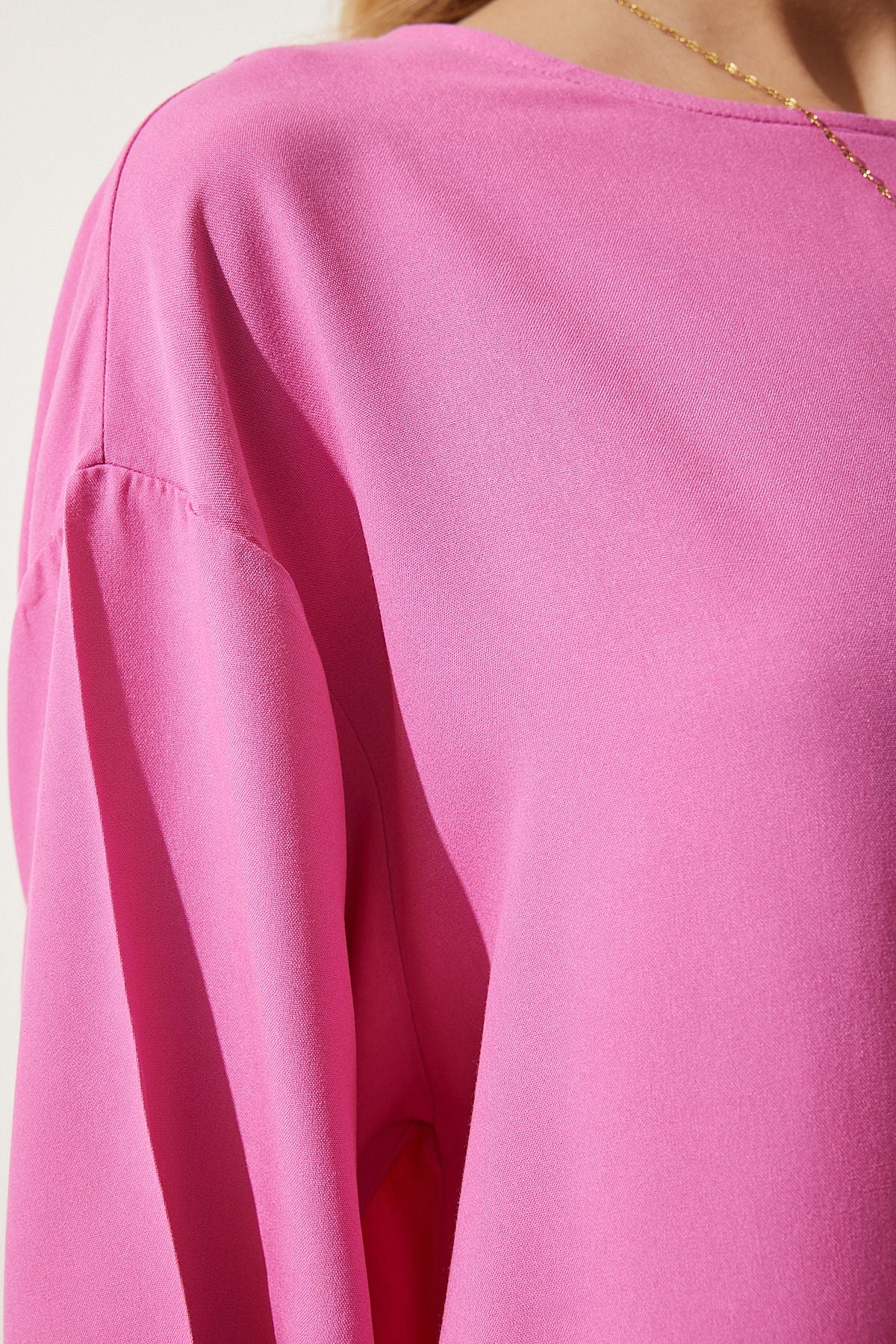Female pink bike collar draped viscose blouse RC00152